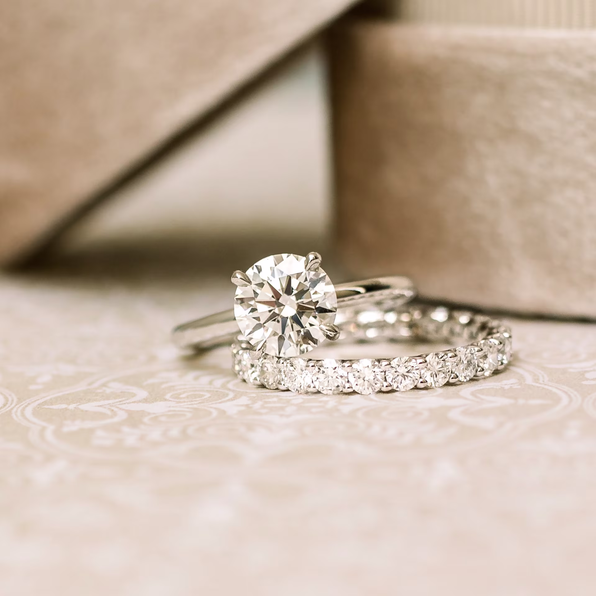 platinum round petite lab diamond solitaire engagement ring with french u eternity band ada diamonds design ad 164 and ad 066