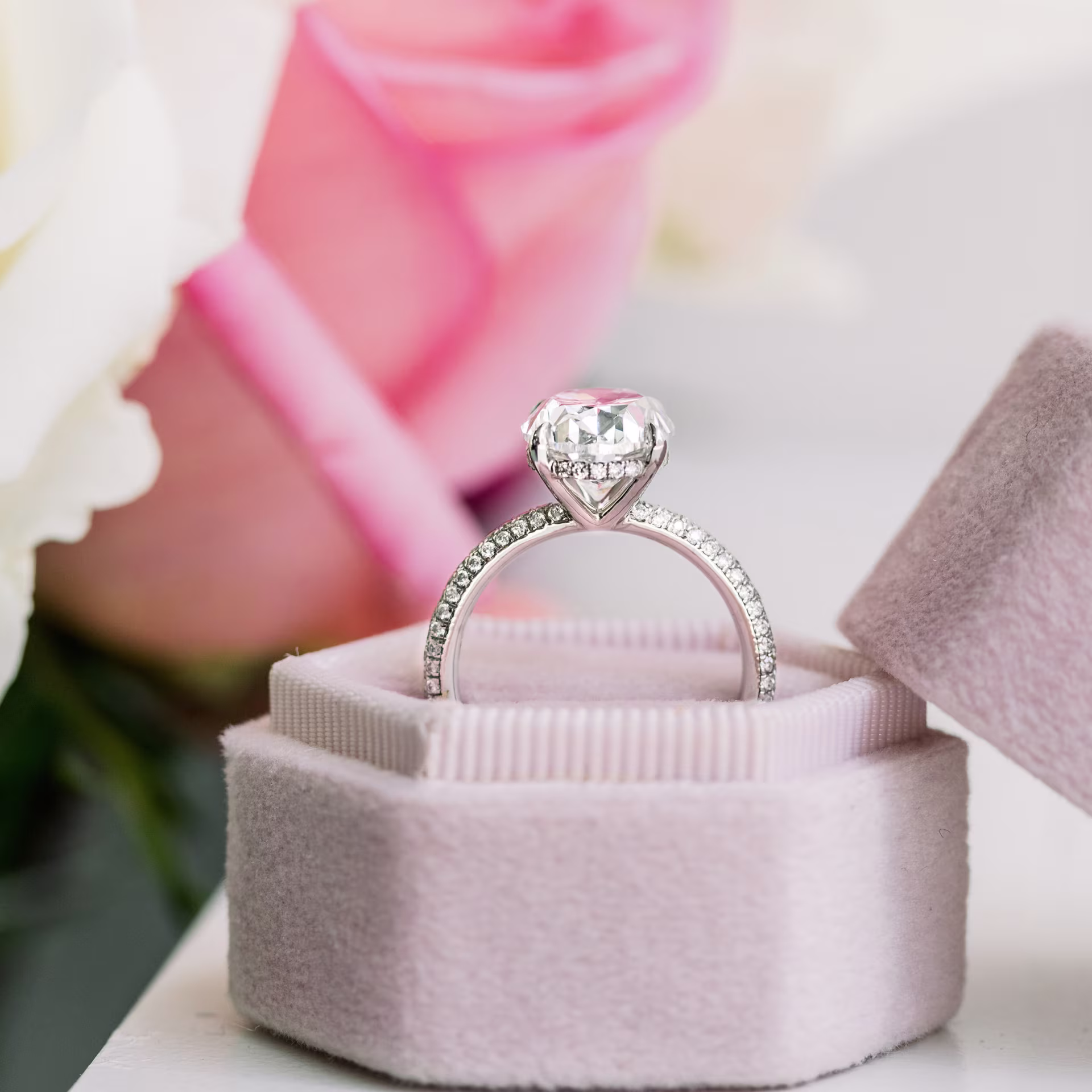 oval lab diamond in micro pave setting platinum