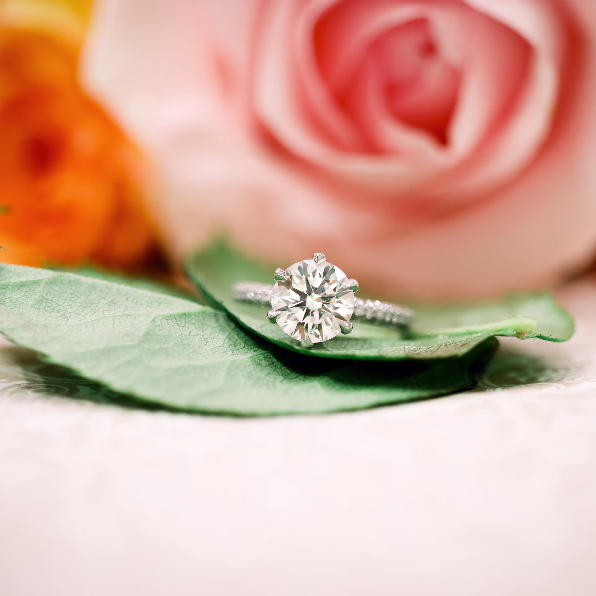 Platinium 2.25ct Round Lab Diamond Six Prong Engagement Ring with Three Sided Pavé Band Ada Diamonds Design AD-172 Artistic Image