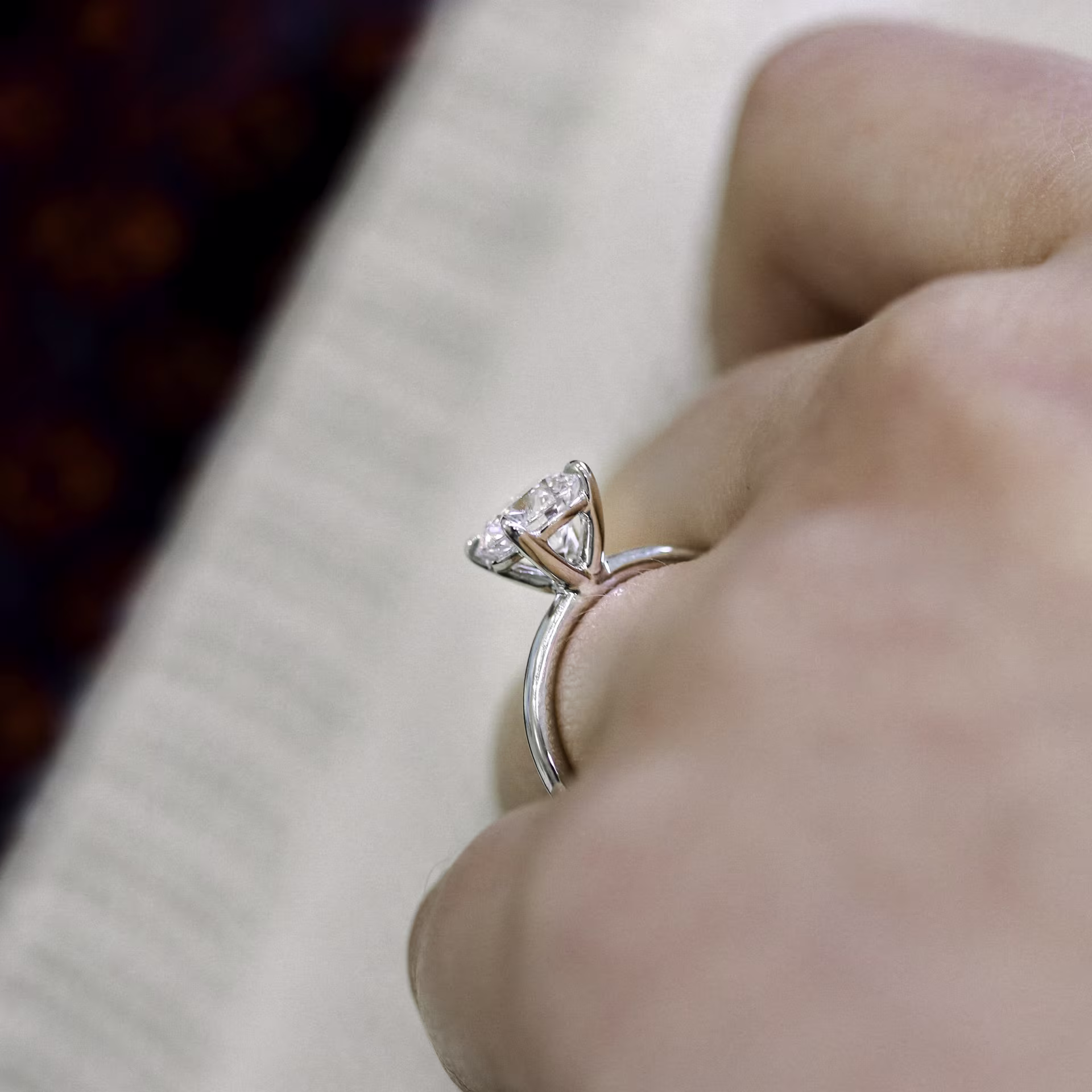 Round Lab Grown Diamond Petite Four Prong Solitaire Engagement Ring in Platinum Ada Diamonds Design Number AD-66 on Hand