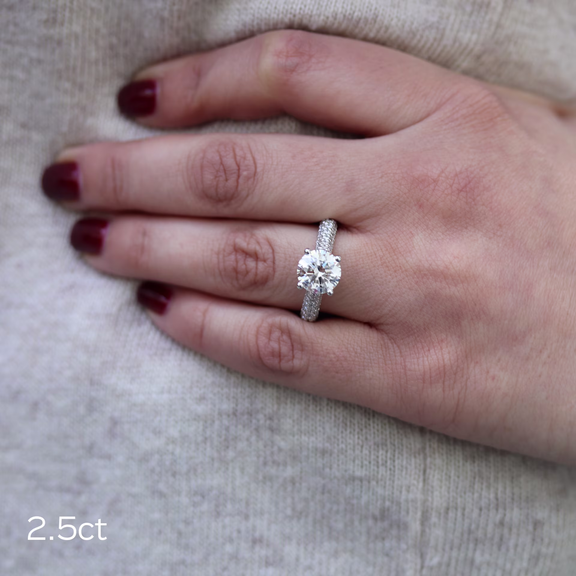 2.5ct round lab diamond in micro pave setting