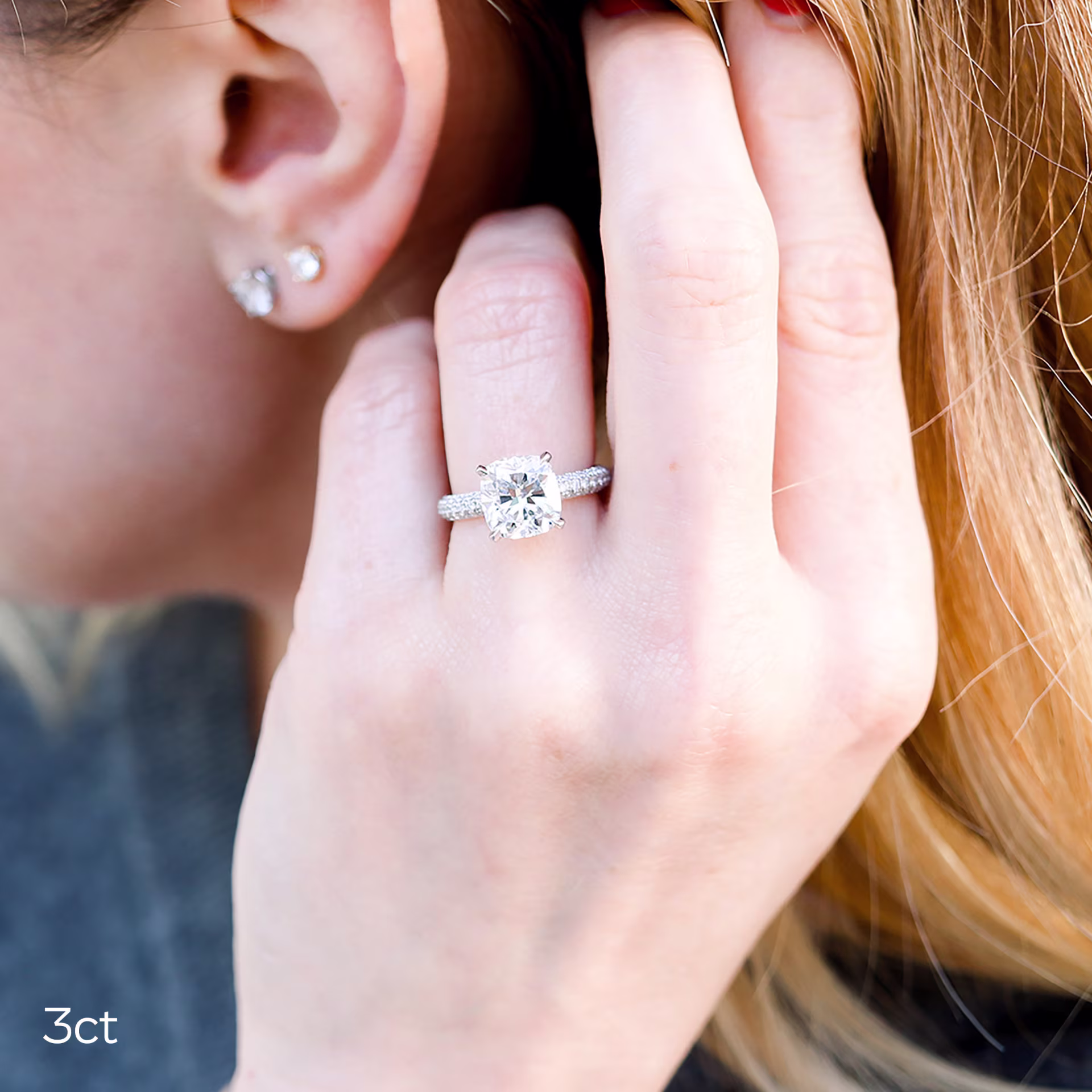 3ct cushion lab diamond in micro pave setting