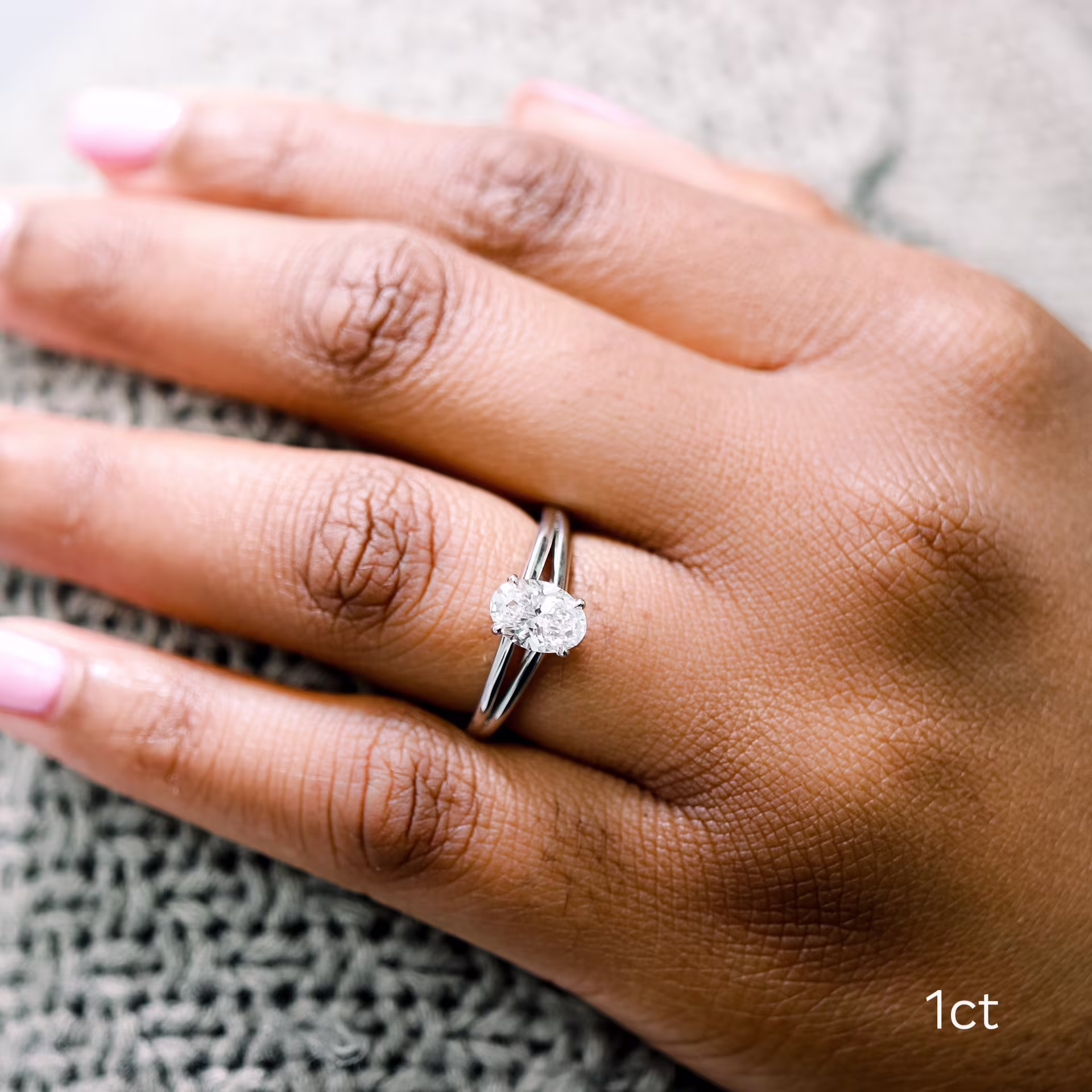 platinum oval split shank lab grown diamond solitaire engagement ring ada diamonds design ad 338 on model