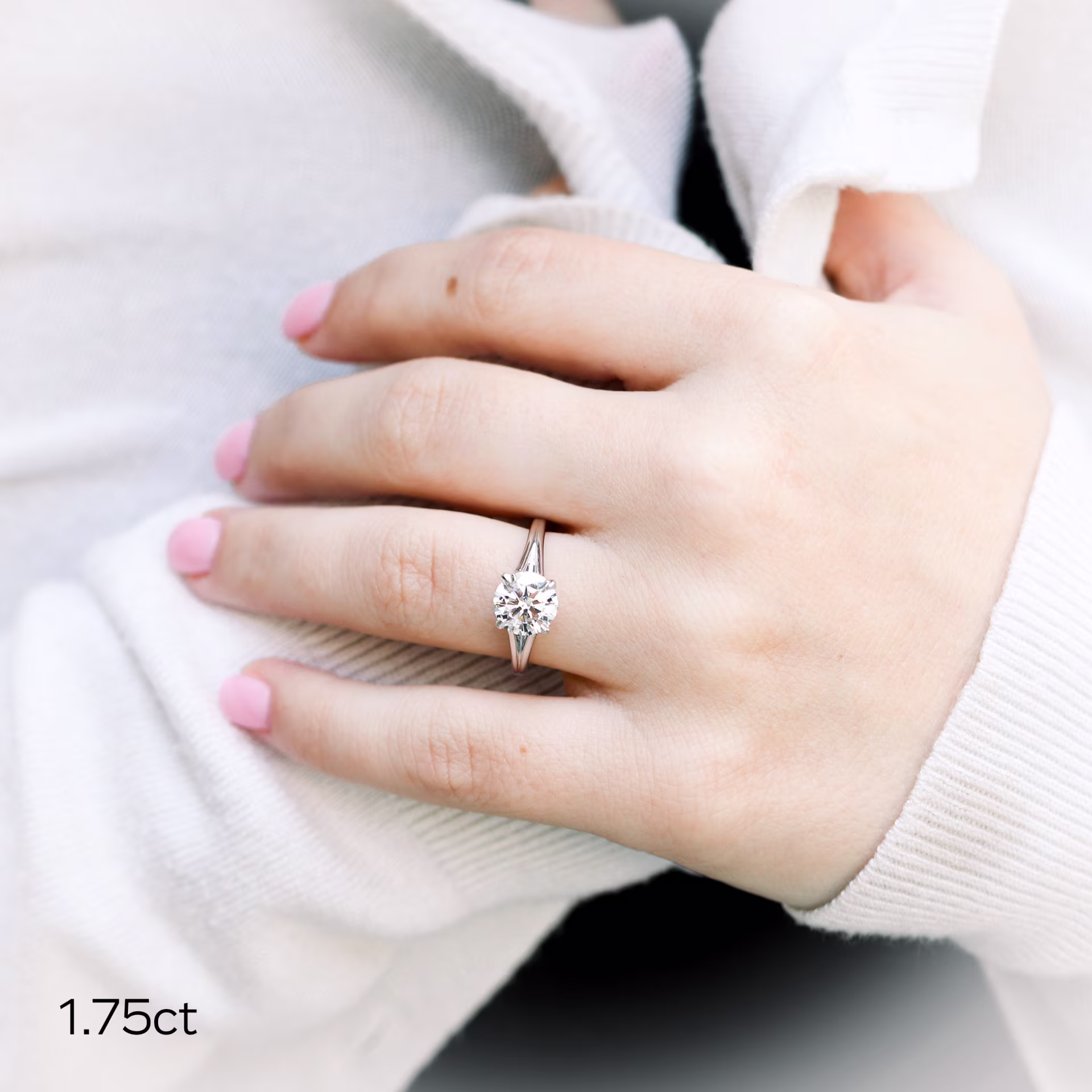 1.75ct round lab diamond in split shank solitaire setting