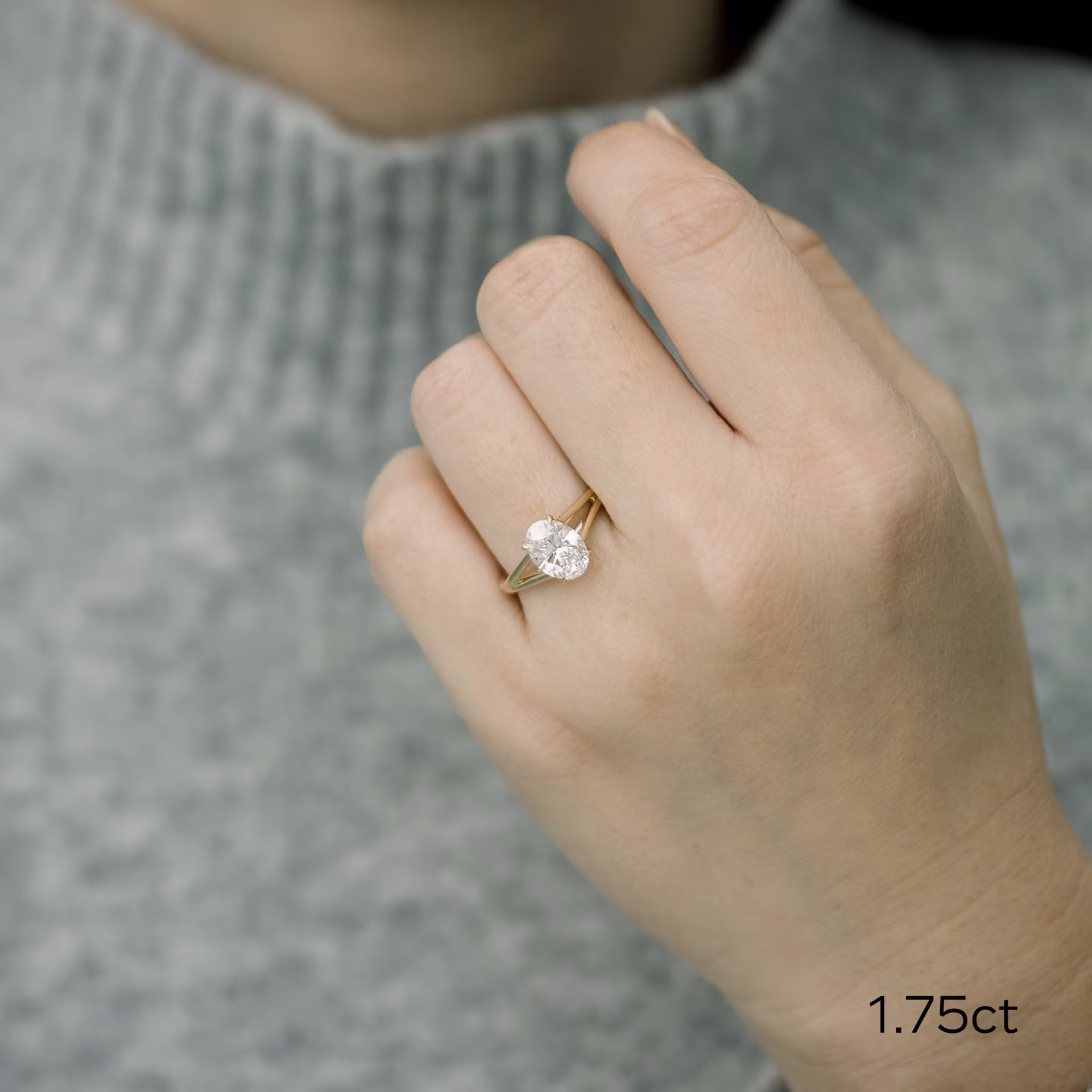 yellow gold 1.75 ct oval lab diamond in split shank solitaire ada diamonds design ad 338 on model