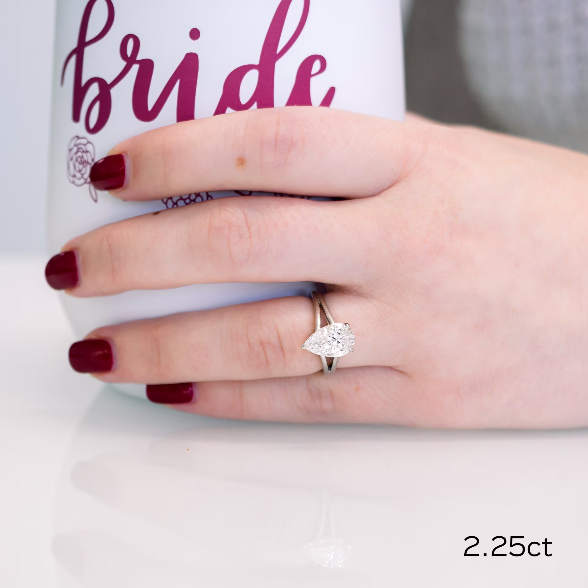 platinum 2.25ct pear split shank lab diamond solitaire white gold ada diamonds design ad 338 on model