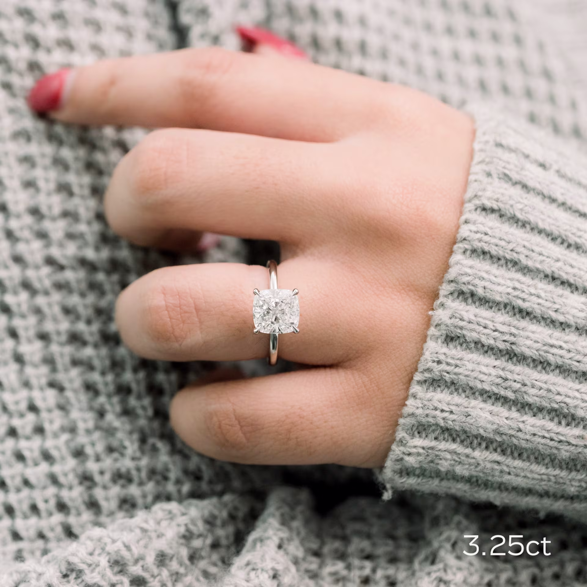 Platinum Cushion Petite Four Prong Solitaire Diamond Engagement Ring featuring 3.25 ctw Lab Diamonds ()