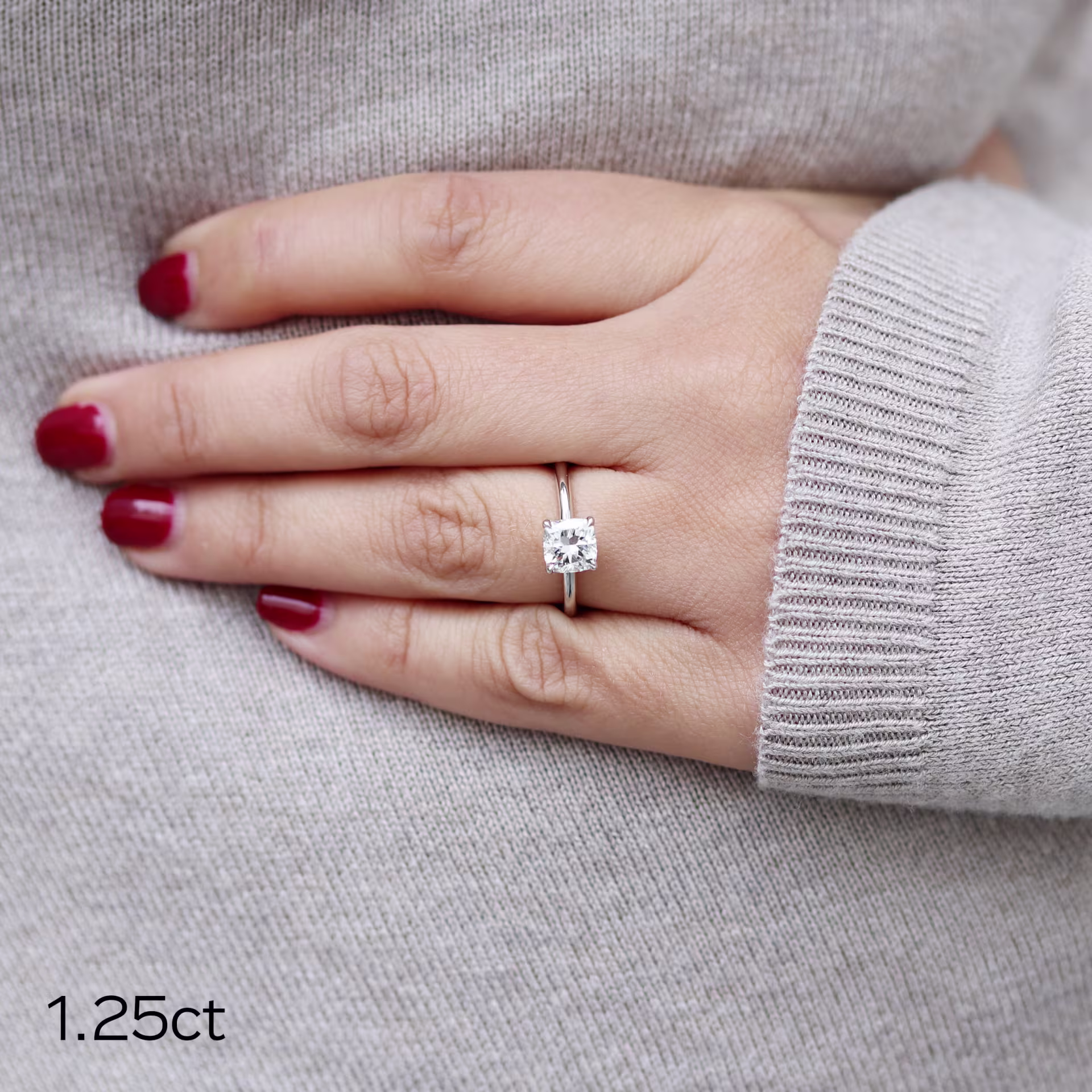 1.25 Carat Diamonds Cushion Petite Four Prong Solitaire Diamond Engagement Ring in Platinum (Main View)