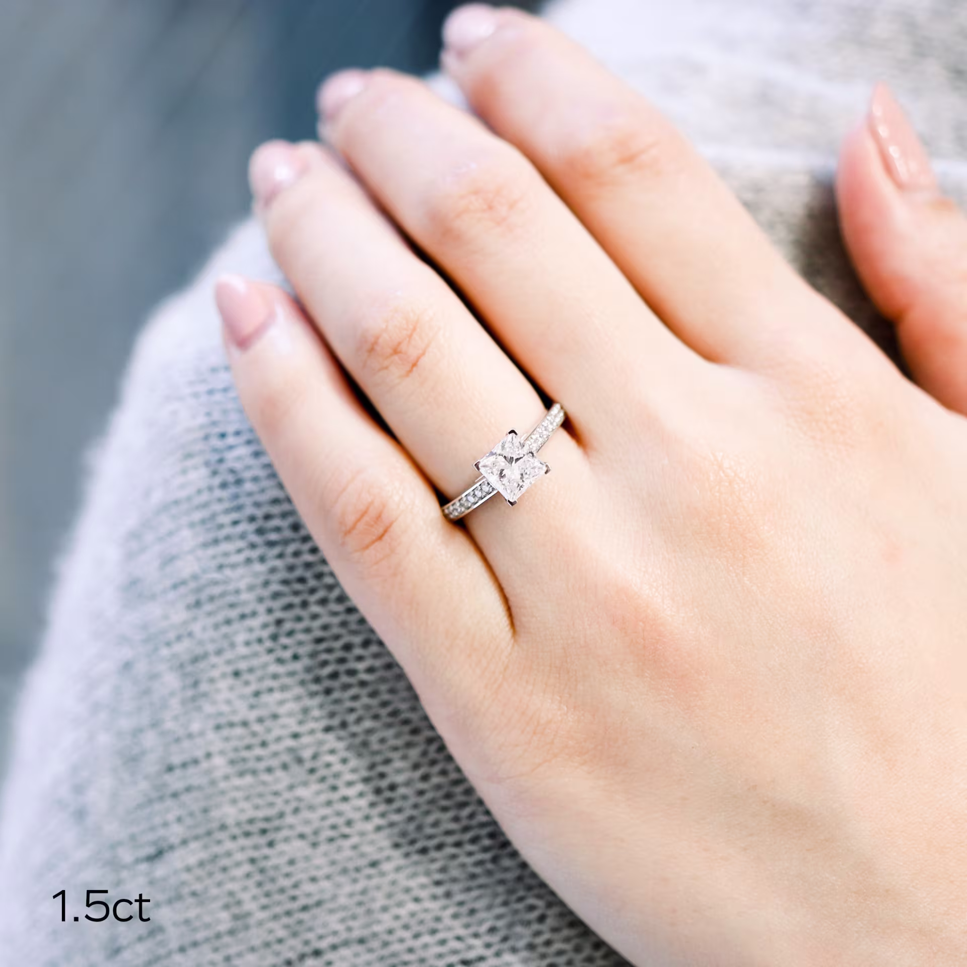 1.5ct princess cut lab diamond in channel setting