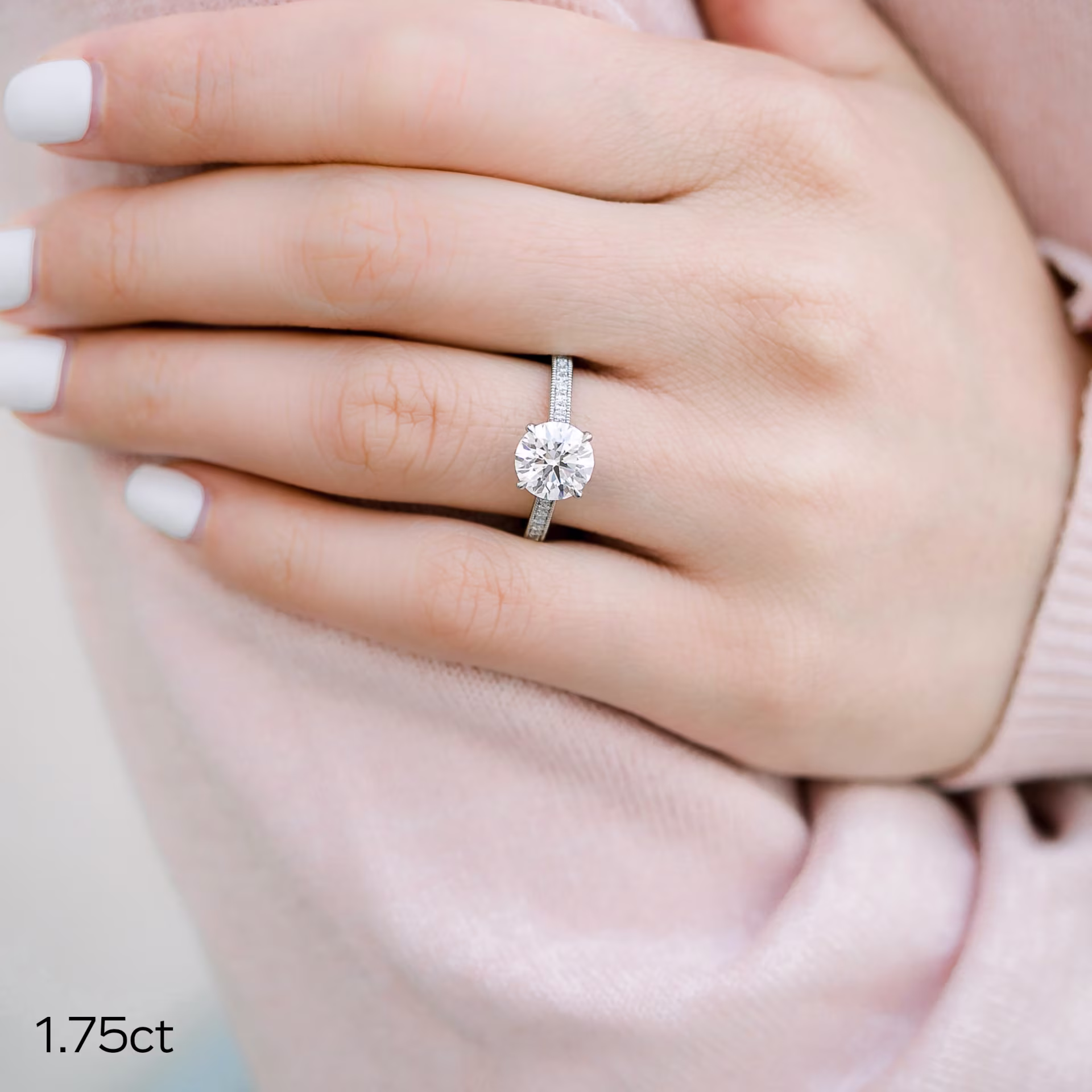 1.75ct round lab diamond in channel setting