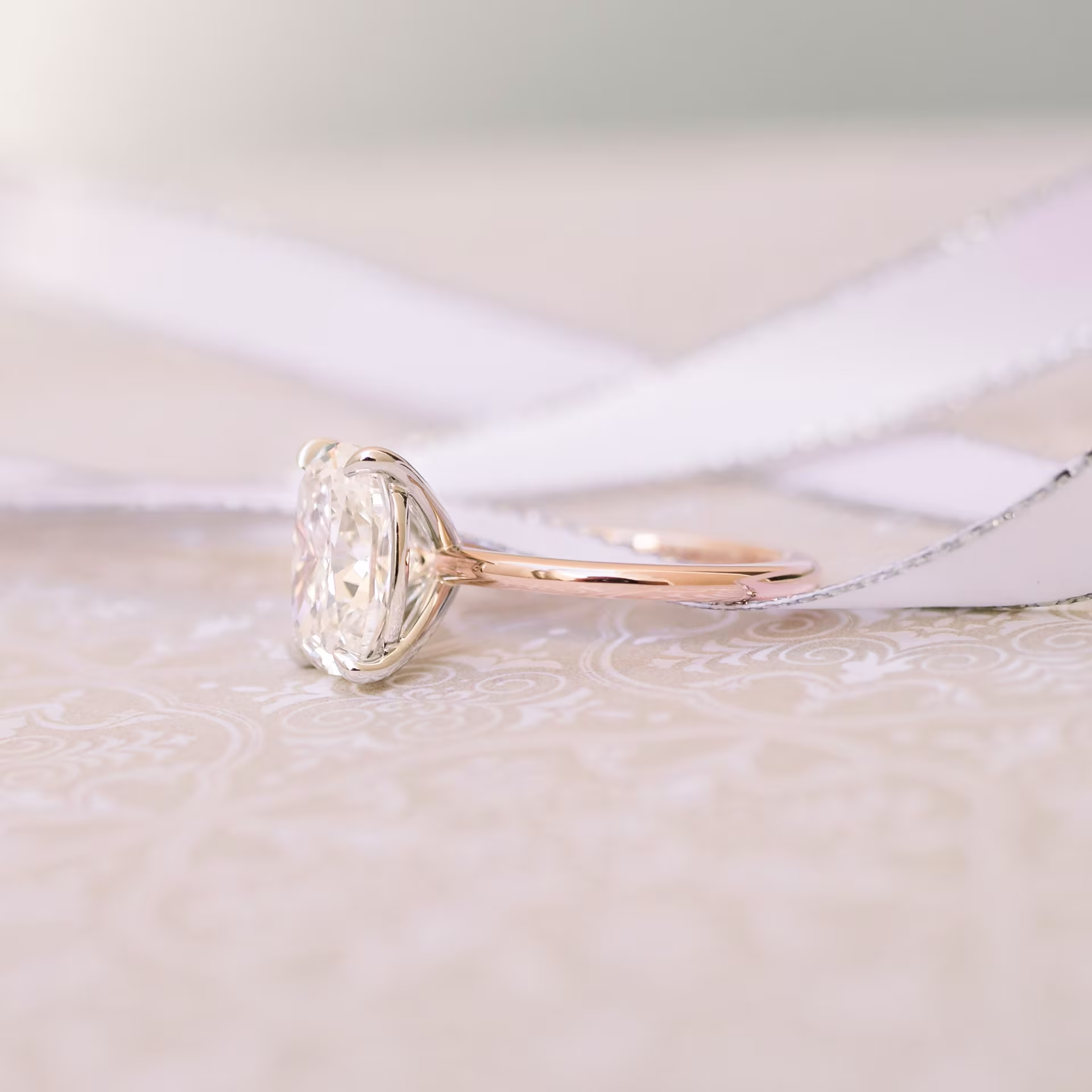 lab created cushion two tone solitaire