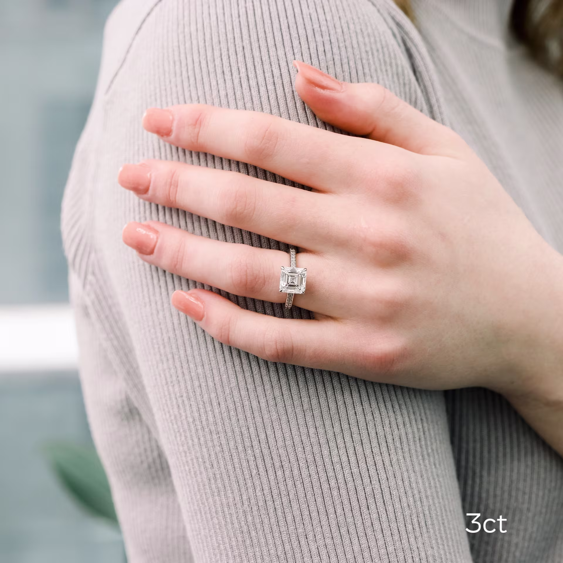 platinum 3ct asscher cut lab diamond engagement ring with channel set pavé band ada diamonds design ad 074