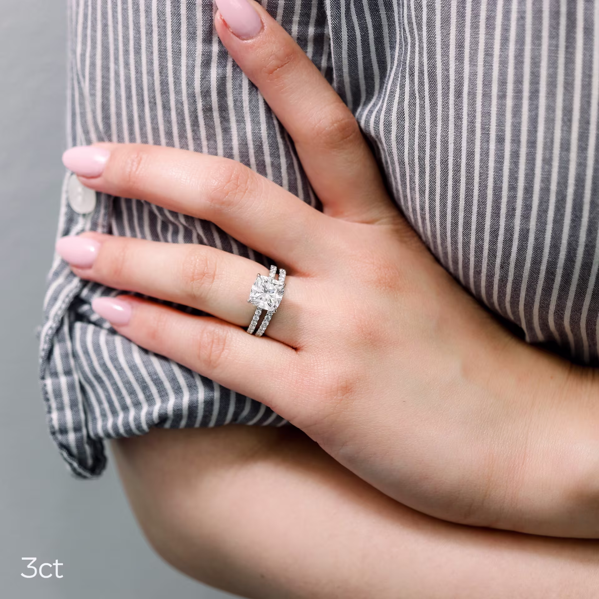 Hand Selected 3.0 ctw Lab Diamonds set in Platinum Cushion Petite Four Prong Pavé Setting (Main View)