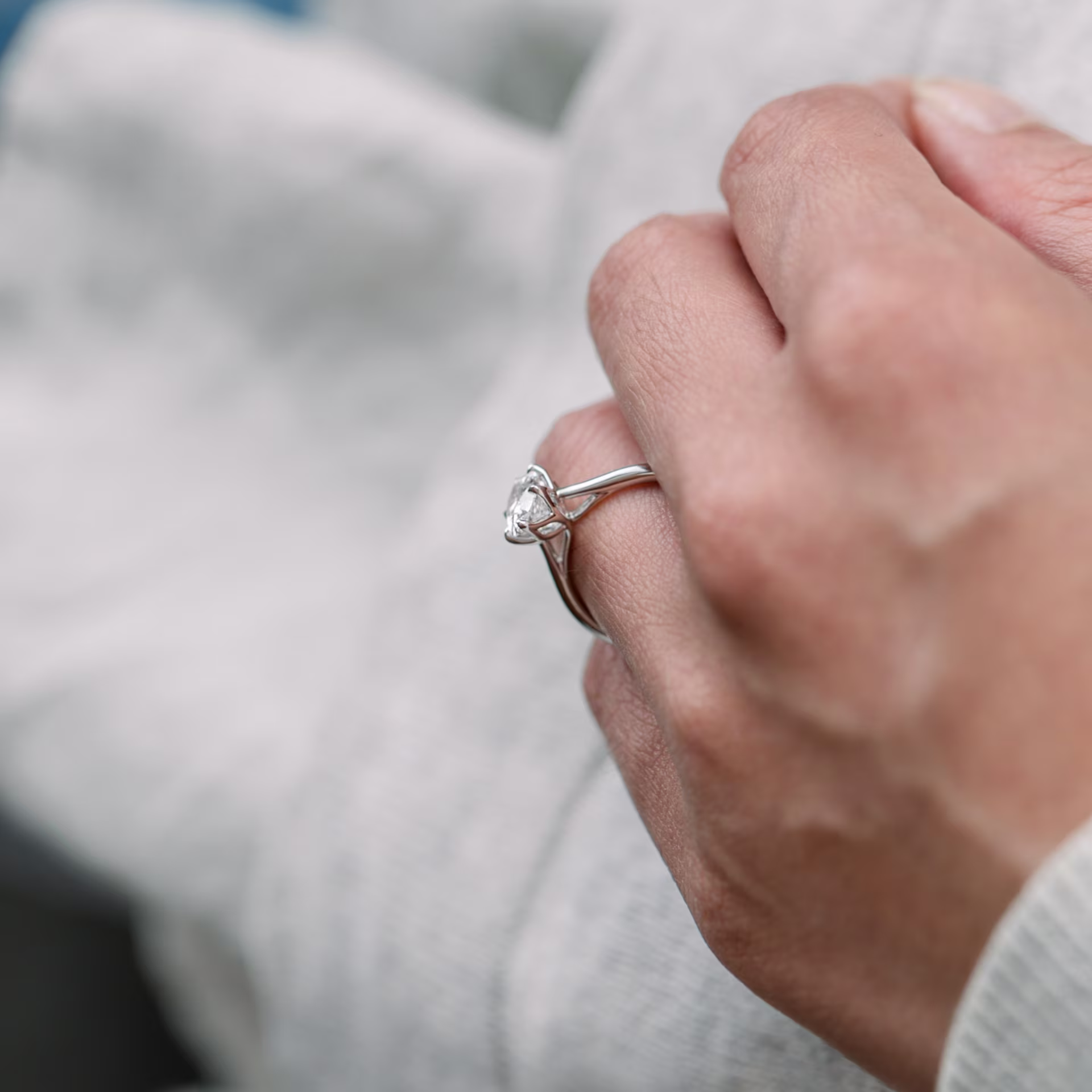 Hand Selected 1.5 Carat Lab Diamonds set in Platinum Floral Basket Solitaire Diamond Engagement Ring (Profile View)