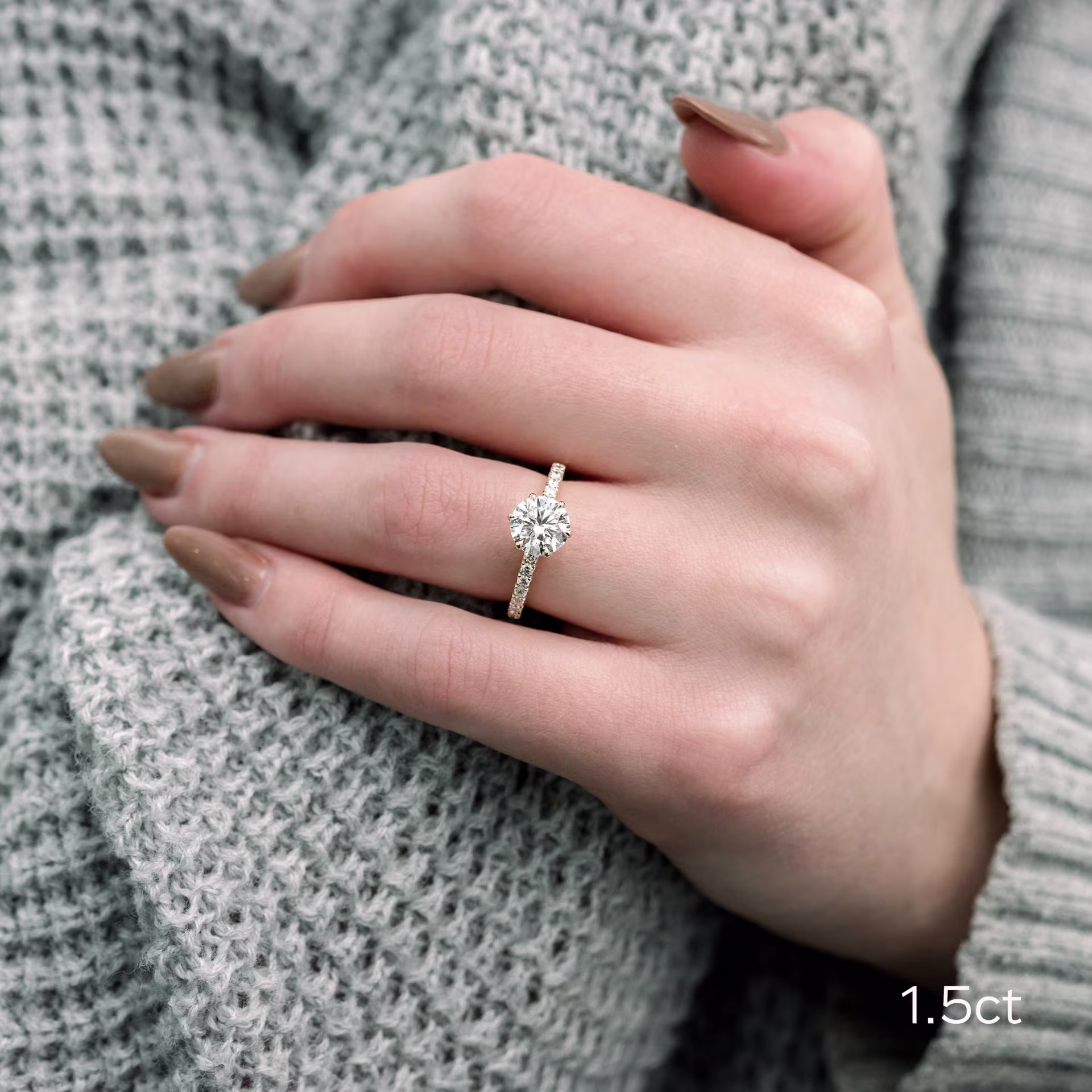 platinum 1.5ct round six prong pavé lab diamond engagement ring ada diamonds design ad 243 on model