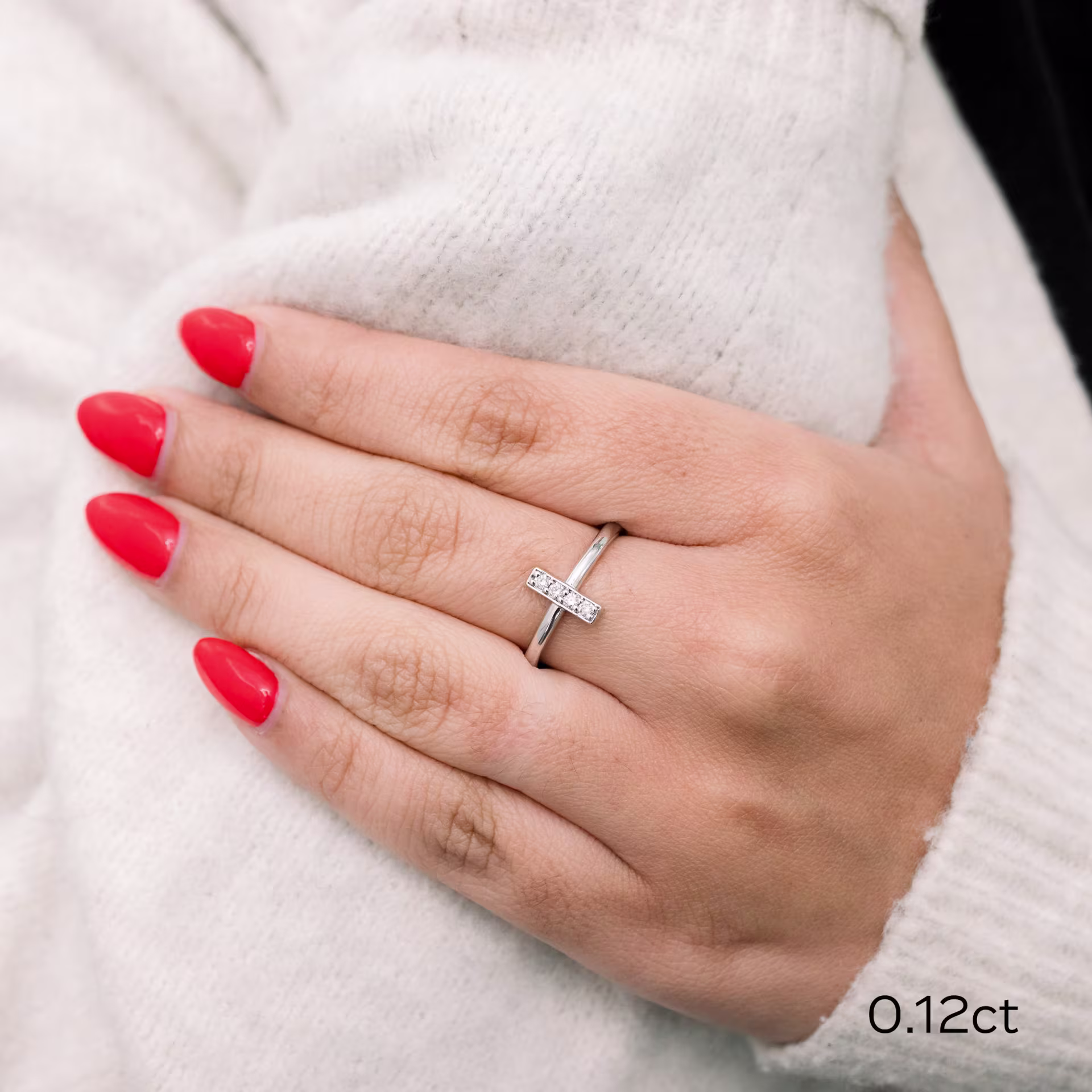 white gold bar fashion ring with lab grown diamonds