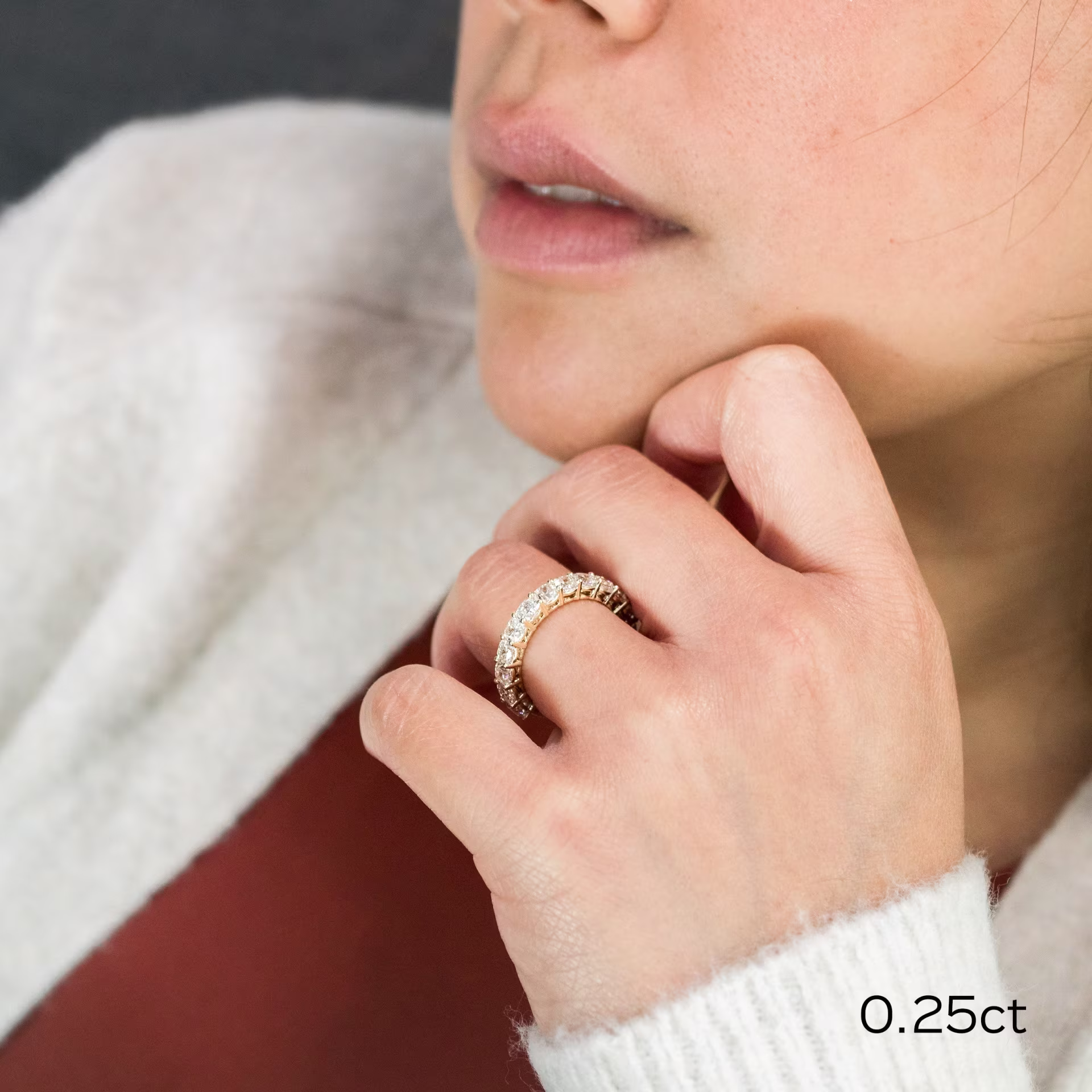 14k yellow gold 4.75ct cushion cut lab diamond eternity band ada diamonds design ad 271 on model