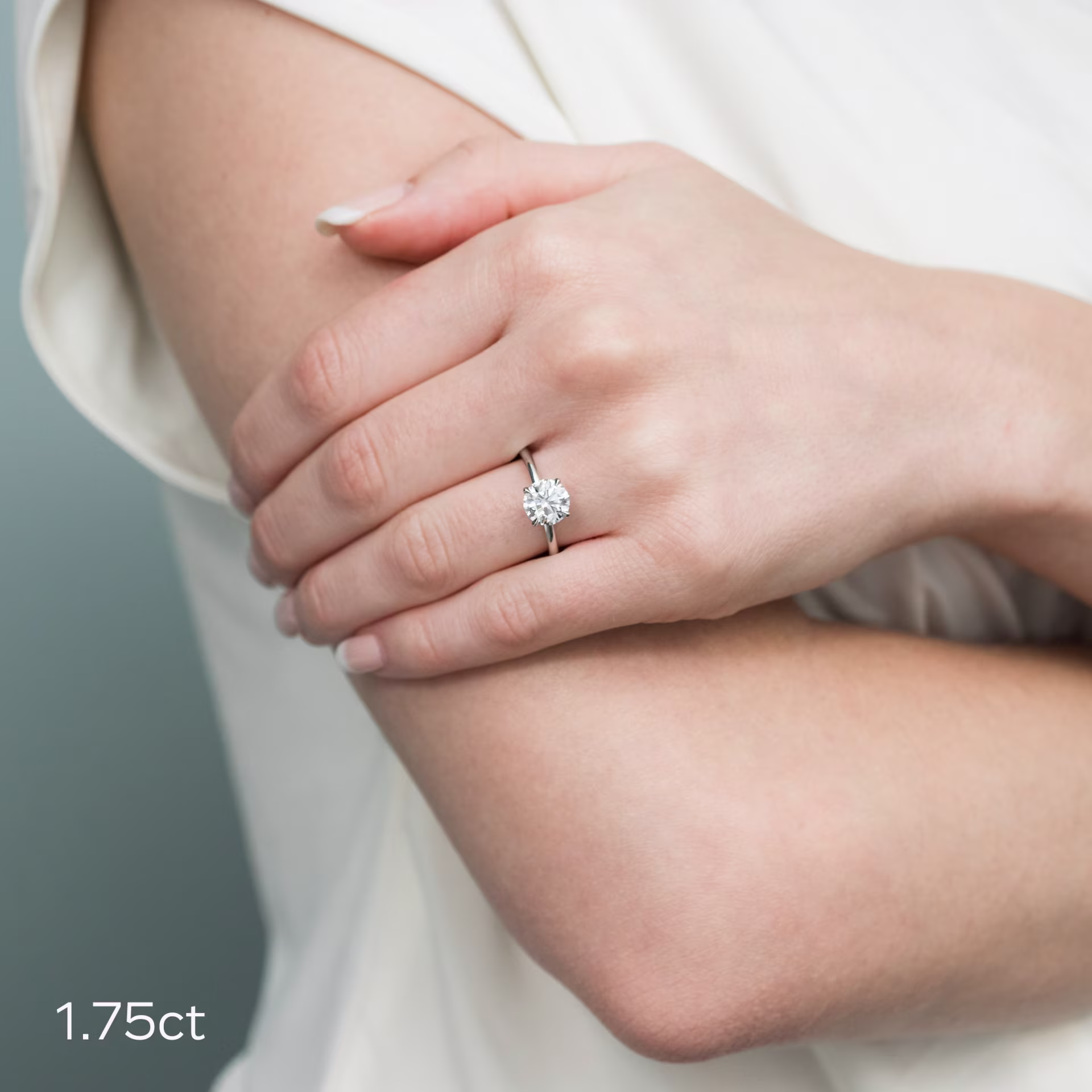 platinum 1.75ct round floral solitaire man made diamond engagement ring ada diamonds desing ad 368 on model