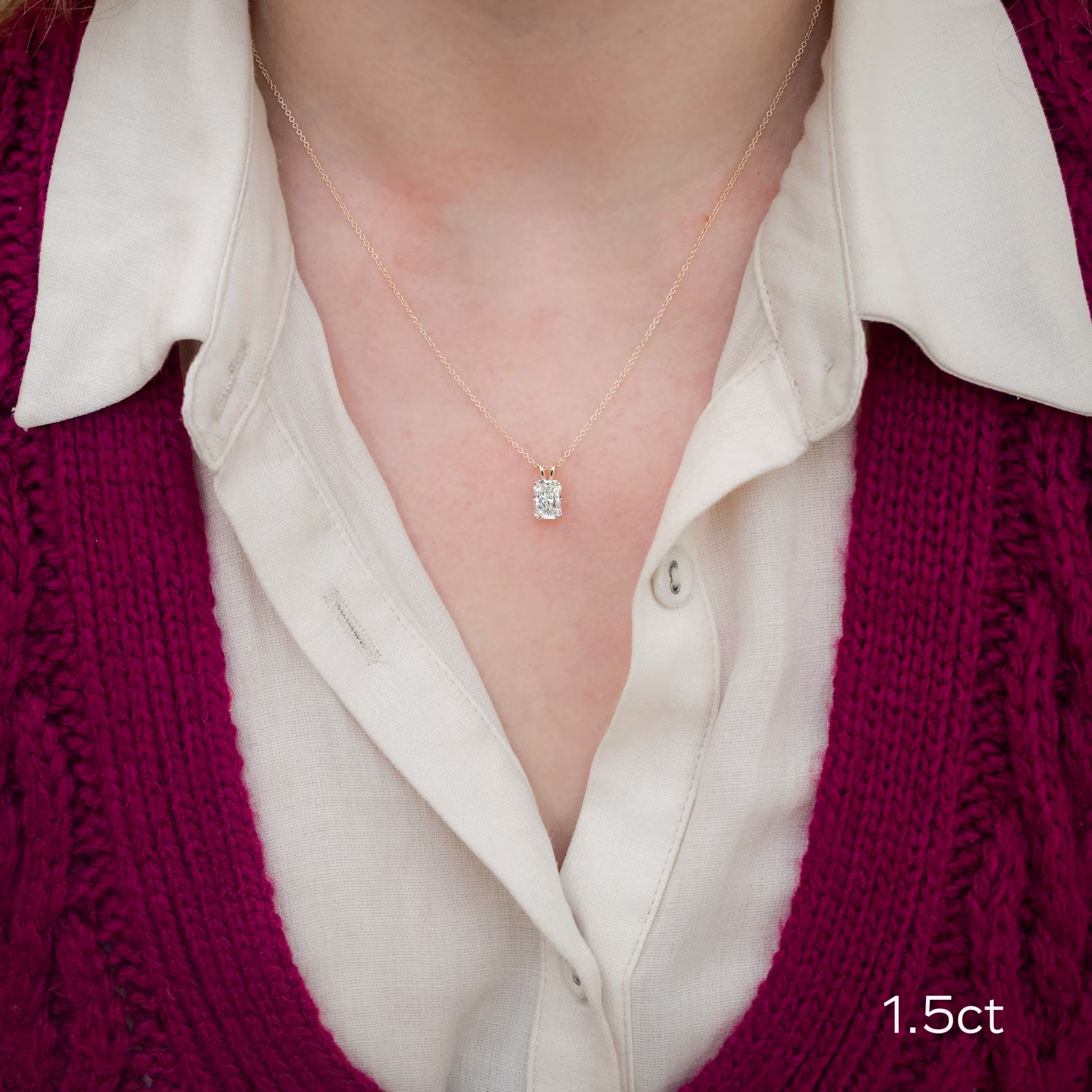 14k yellow gold 1.5 carat radiant pendant necklace on model ada diamonds design ad 286