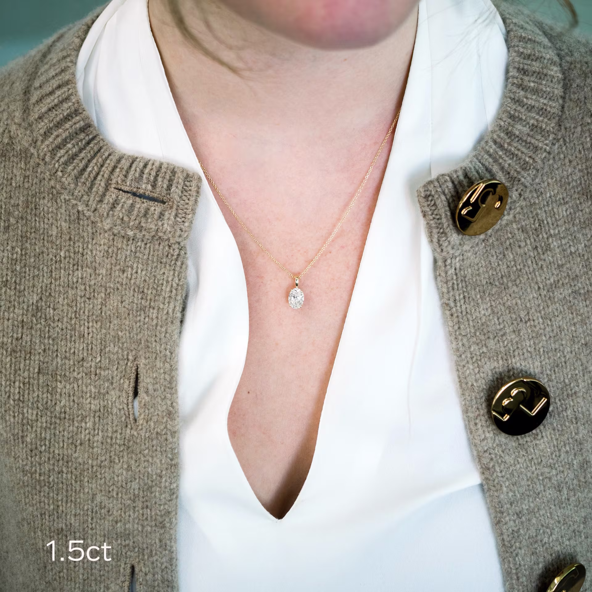 14k yellow gold 1.5ct oval classic pendant necklace