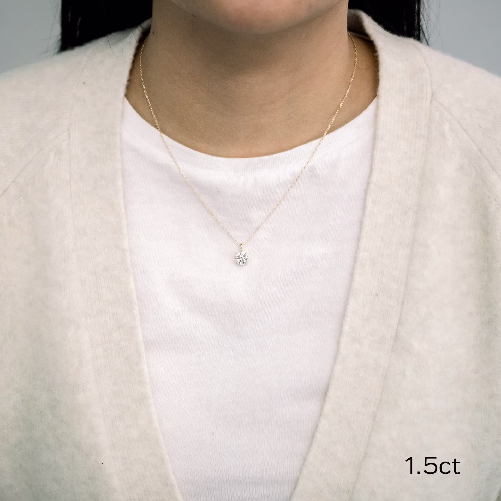 14k yellow gold 1.5ct round classic lab diamodn pendant ada diamonds design ad 011 on model