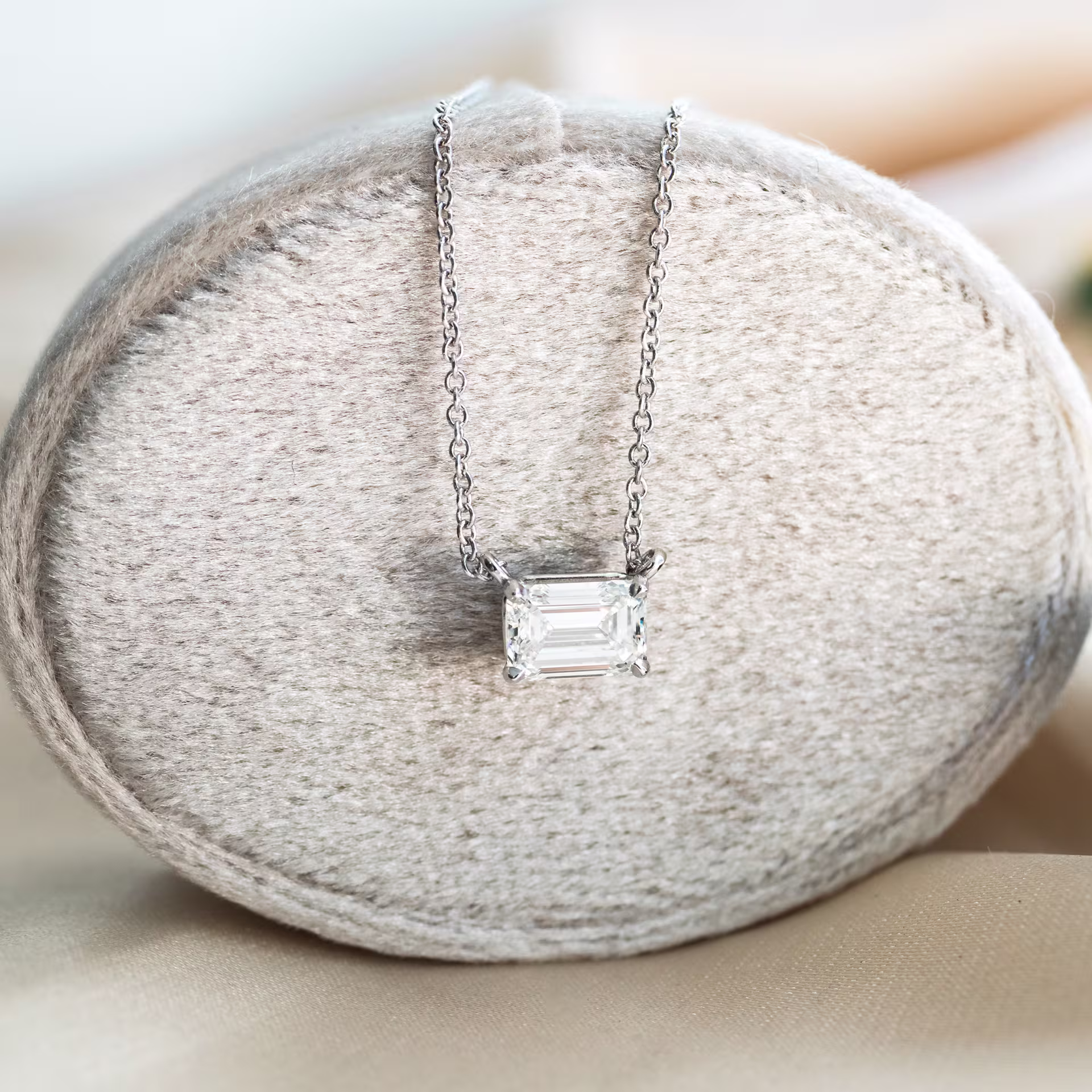 Hand Selected 1.0 Carat Lab Created Diamonds set in 14k White Gold East-West Emerald Cut Pendant (Main View)