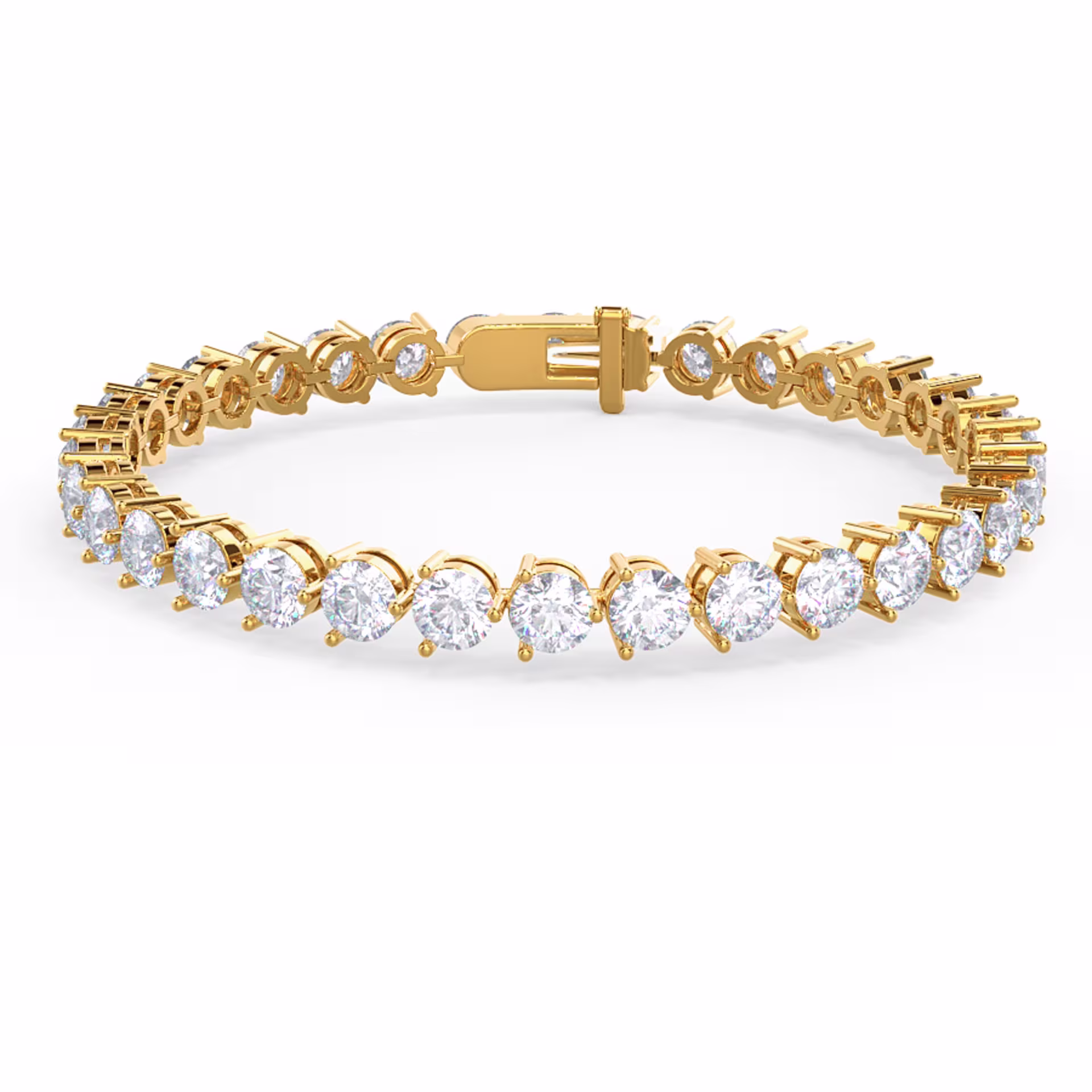 10.0 ct Round Diamonds set in 14 Karat Yellow Gold Three Prong Tennis Bracelet (Main View)