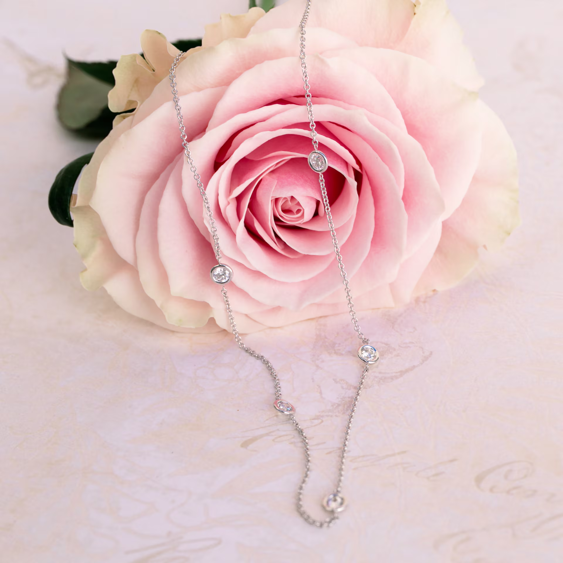 Exceptional Quality 0.5 ctw Round Lab Diamonds set in 14k White Gold Five Diamond Station Necklace (Main View)