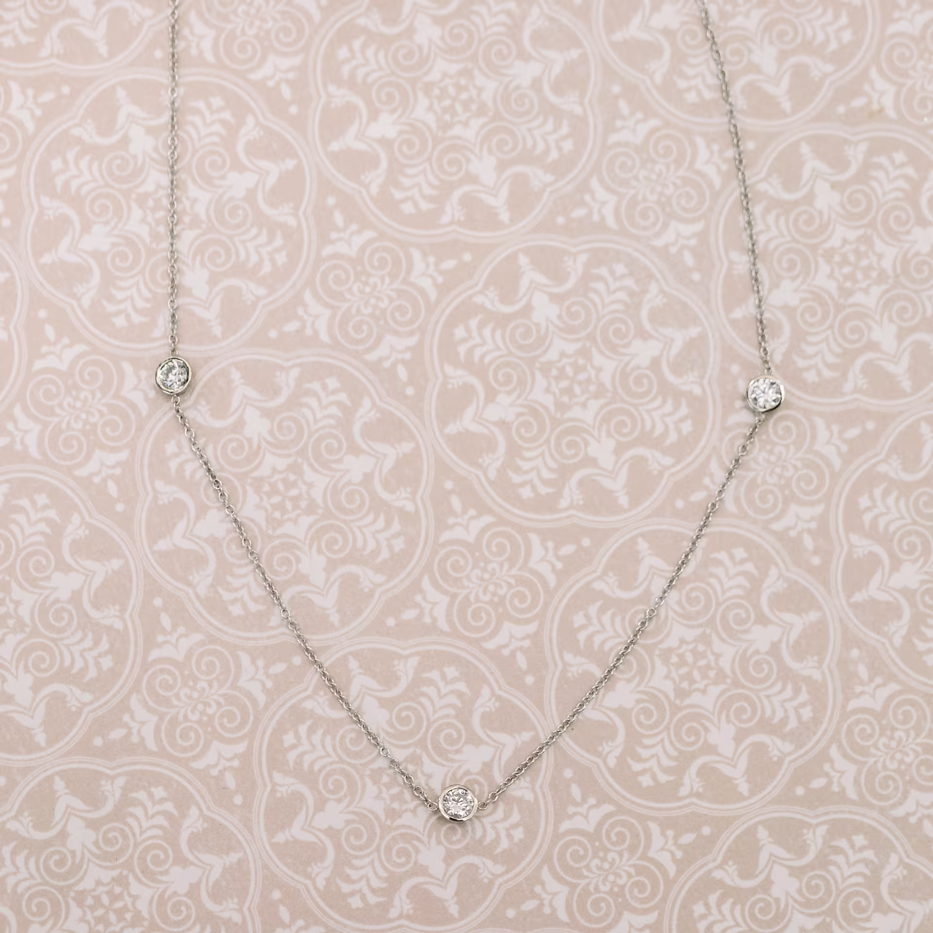 0.75 Carat Round Lab Diamonds set in 14k White Gold Triple Diamond Station Necklace (Main View)