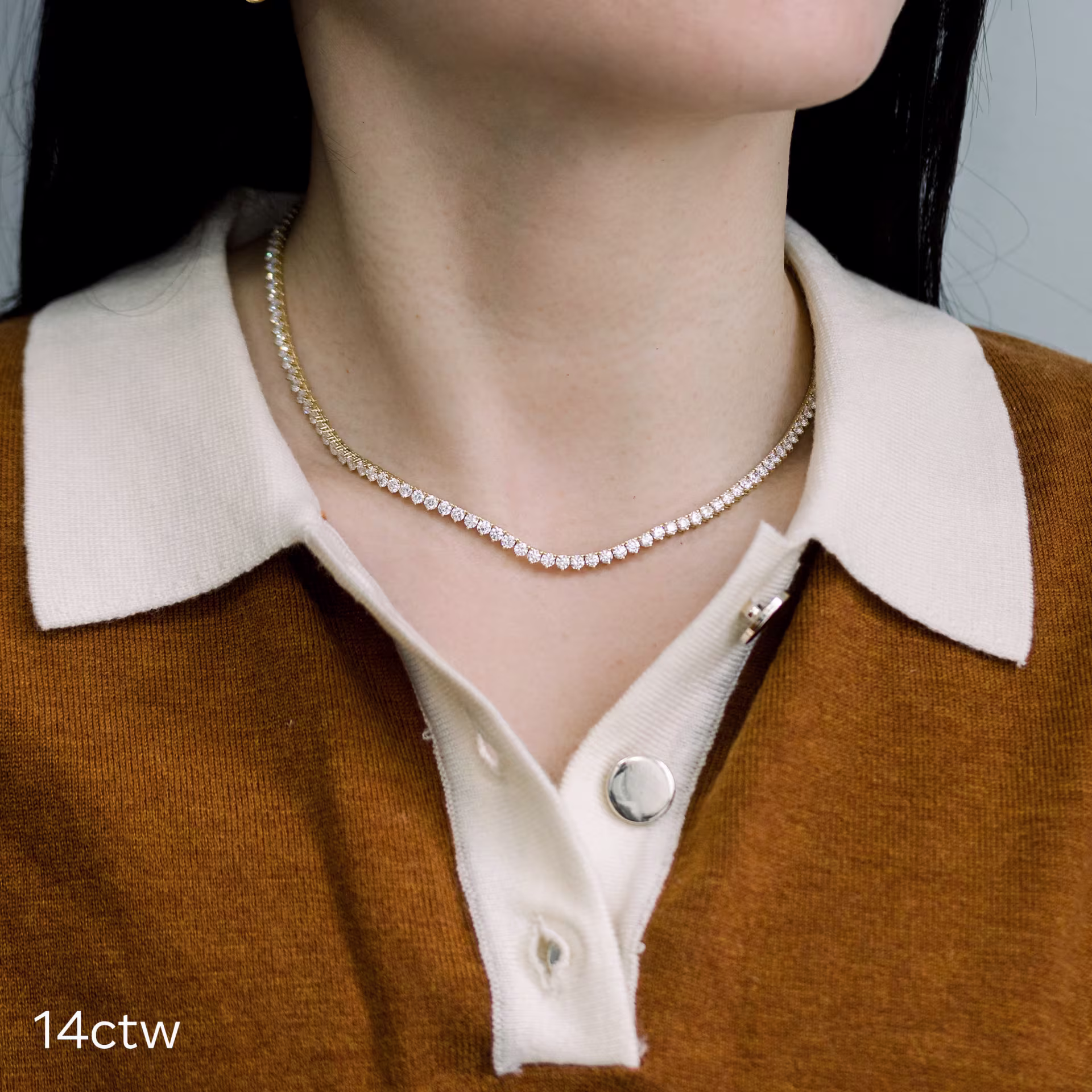 14.0 ct Round Diamonds set in 18k Yellow Gold Lab Diamond Tennis Necklace (Main View)