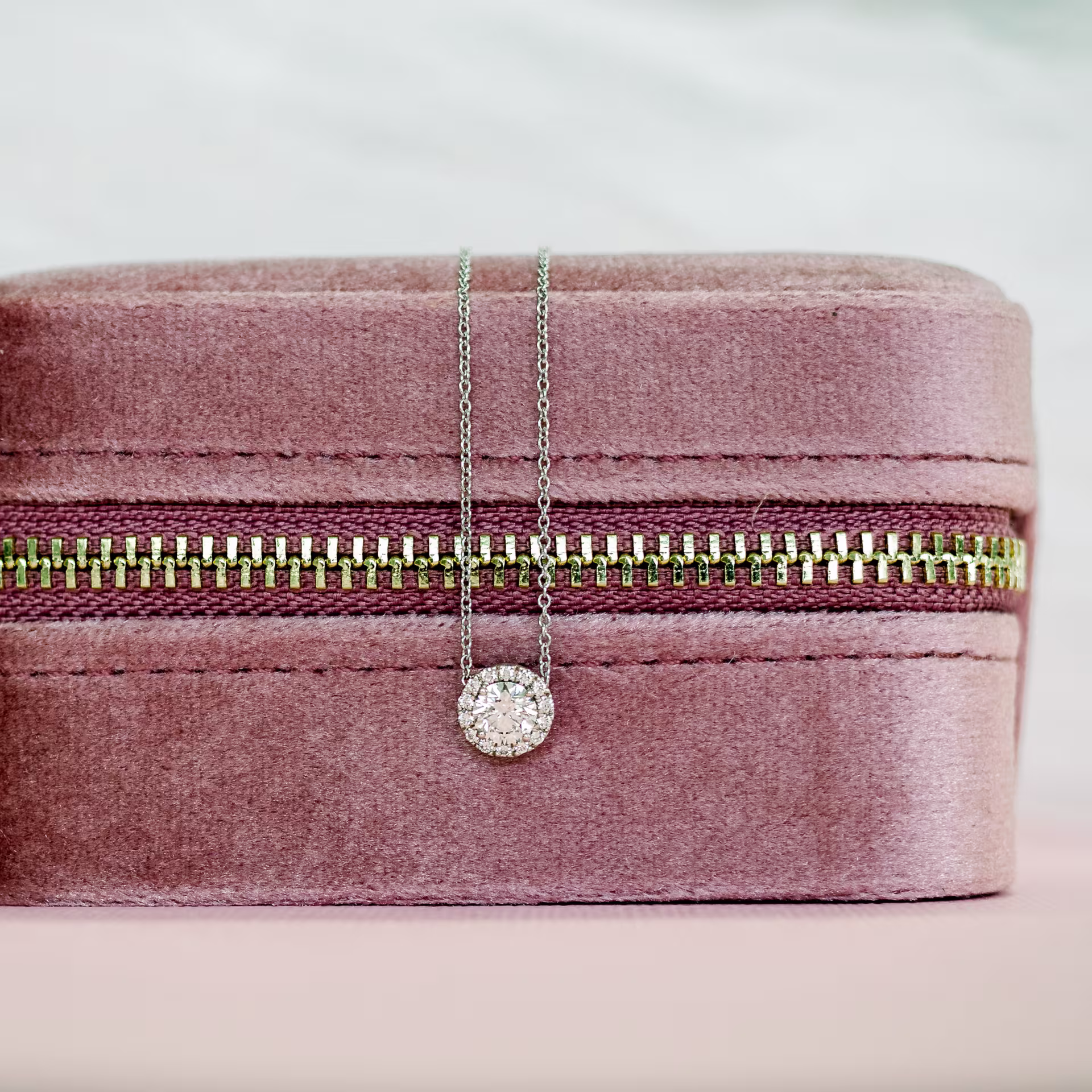 Exceptional Quality 0.65 Carat Round Brilliant Diamonds set in 14k White Gold Single Halo Pendant (Main View)