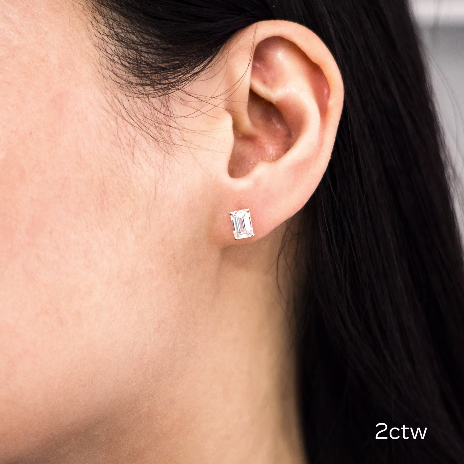 2.0 ct Lab Diamonds set in 14k Yellow Gold Emerald Cut Diamond Stud Earrings (Main View)