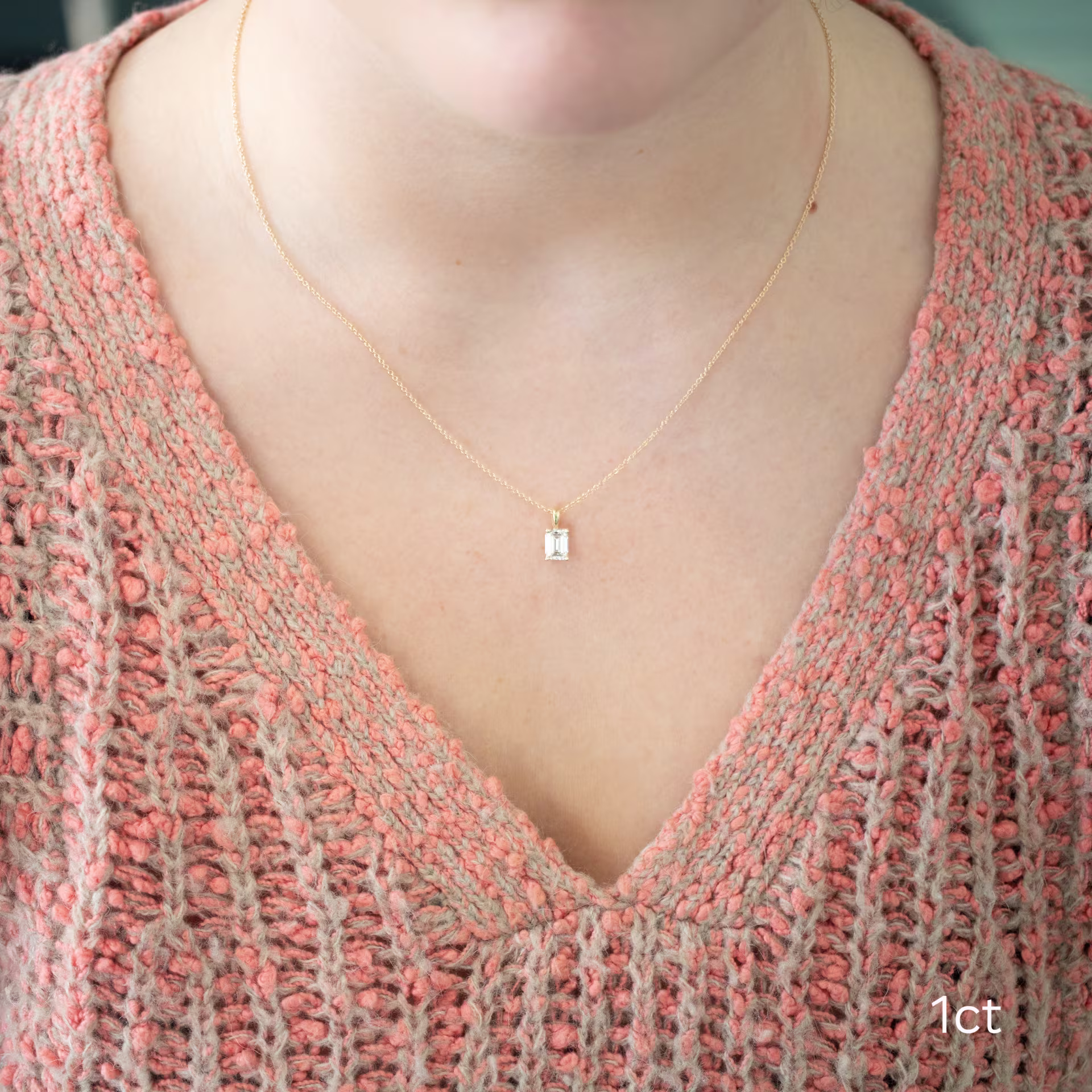 Hand Selected 1.0 Carat Lab Diamonds set in 14k Yellow Gold Emerald Cut Diamond Pendant (Main View)