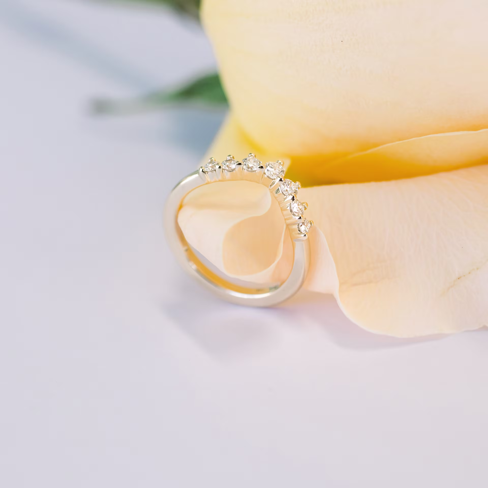 Round Brilliant Man Made Diamonds Nesting Half Band in 14k yellow gold  (Profile View)