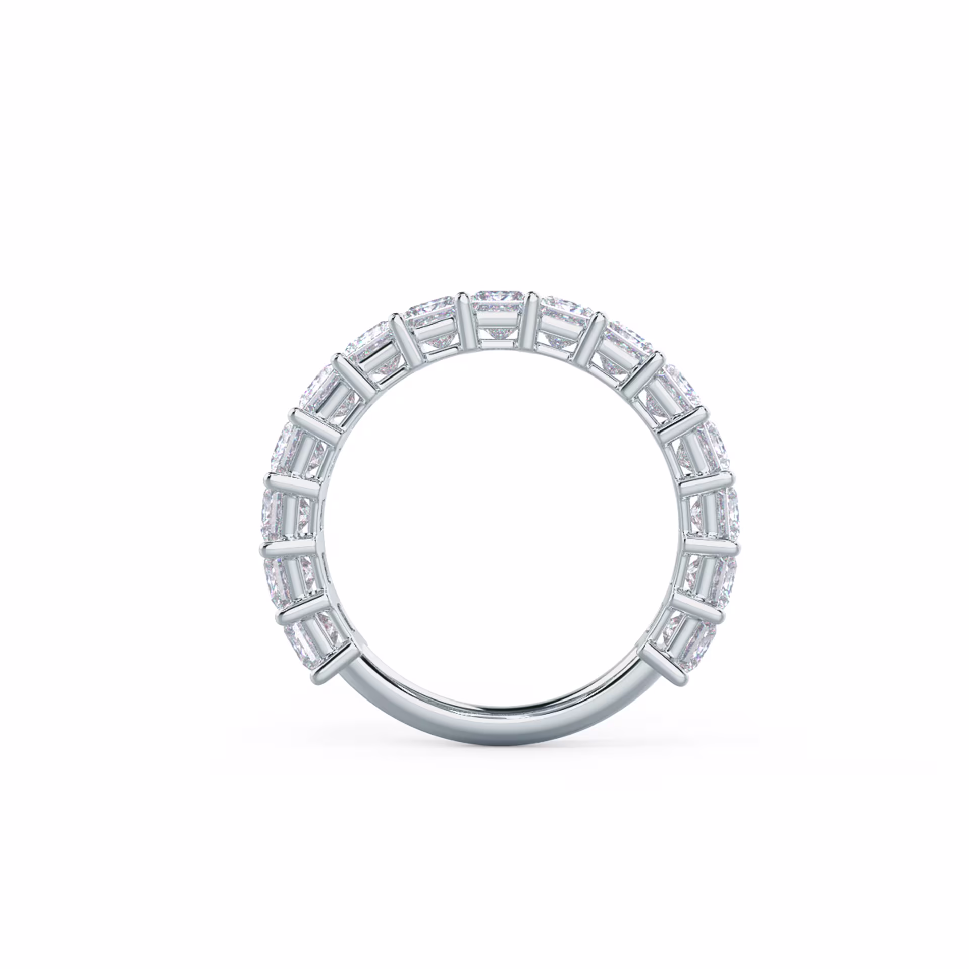 3.0 ct Lab Created Diamonds set in 18kt White Gold Princess Three Quarter Band (Profile View)