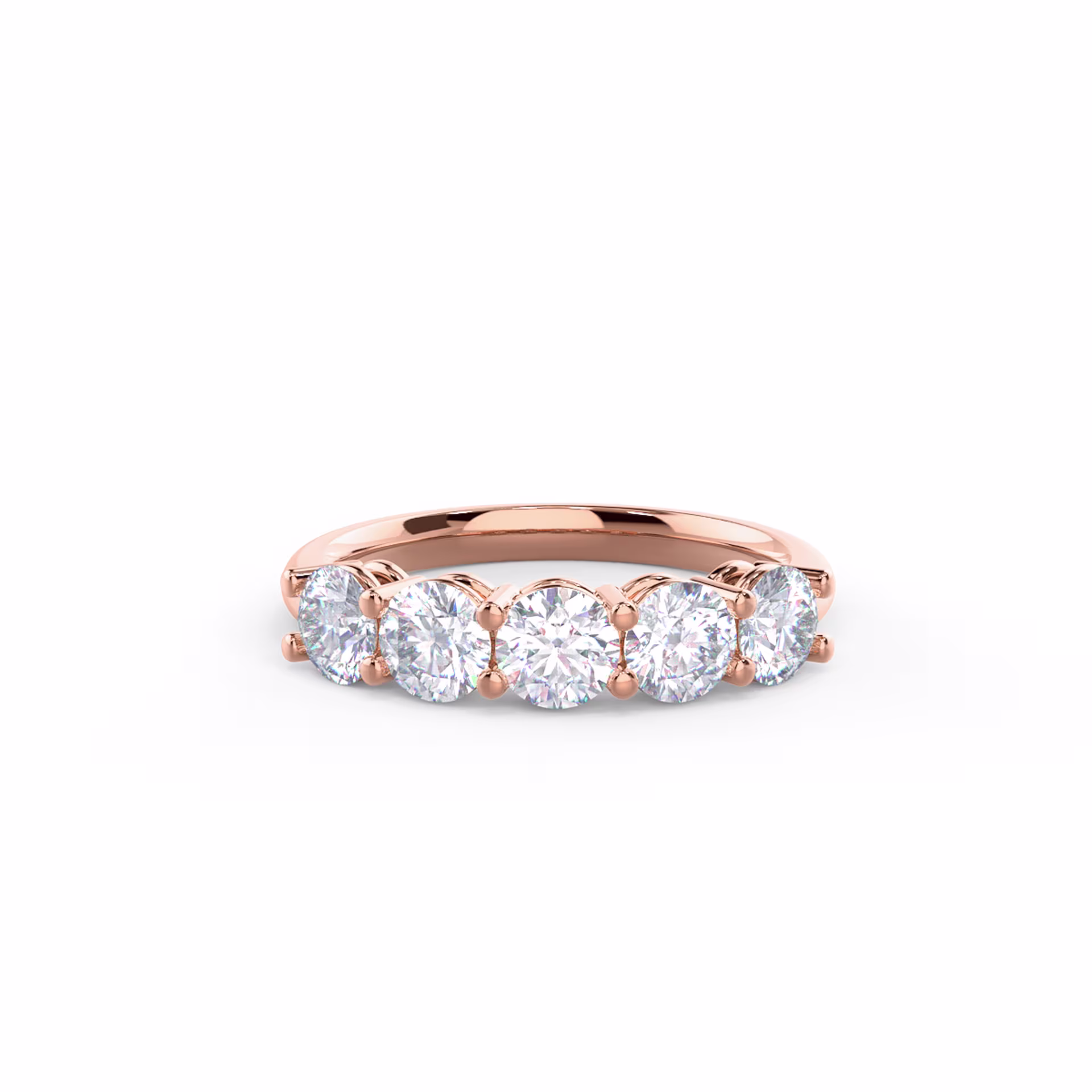 Exceptional Quality 1.5 ct Round Lab Diamonds set in 14k Rose Gold Prong Set Five Stone (Main View)