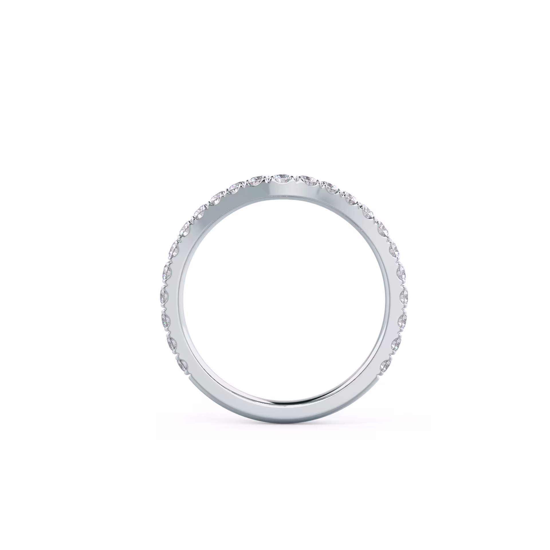 18 Karat White Gold Pavé Contoured Three Quarter Band featuring 0.6 ctw Round Lab Created Diamonds (Profile View)