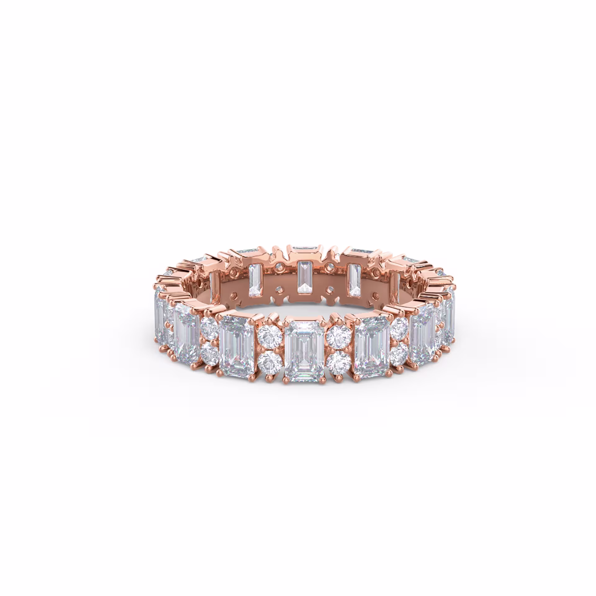 Exceptional Quality 3.3 Carat Lab Diamonds Emerald and Round Eternity Band in 14k Rose Gold (Main View)