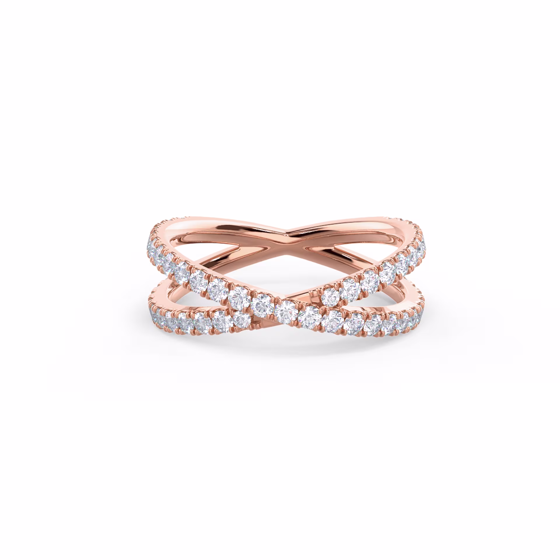 0.75 ct Round Lab Created Diamonds set in 14k Rose Gold Diamond X Wedding Band (Main View)