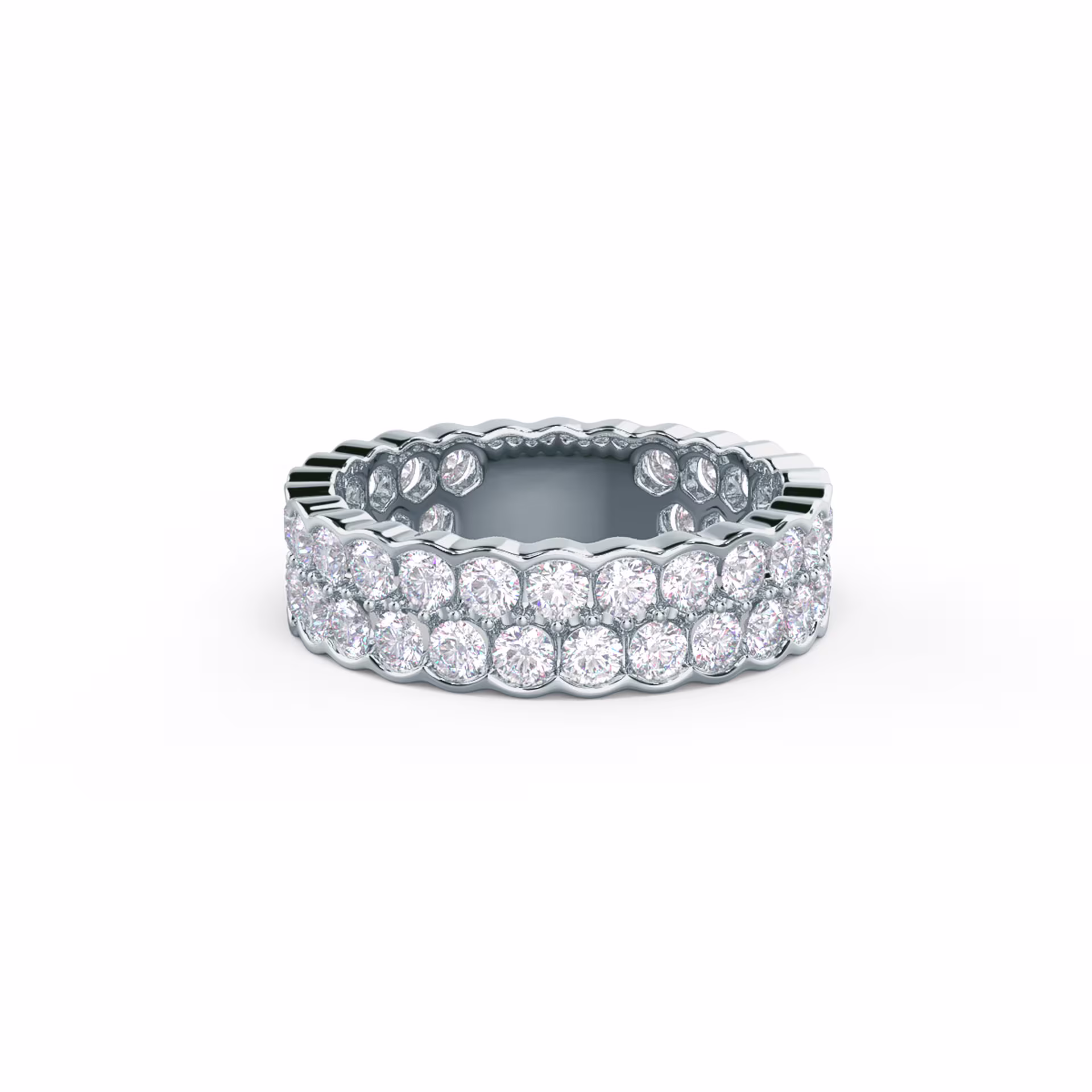 High Quality 2.0 ctw Round Brilliant Diamonds Diamond Two Row Bezel Eternity Band in 18k White Gold (Main View)