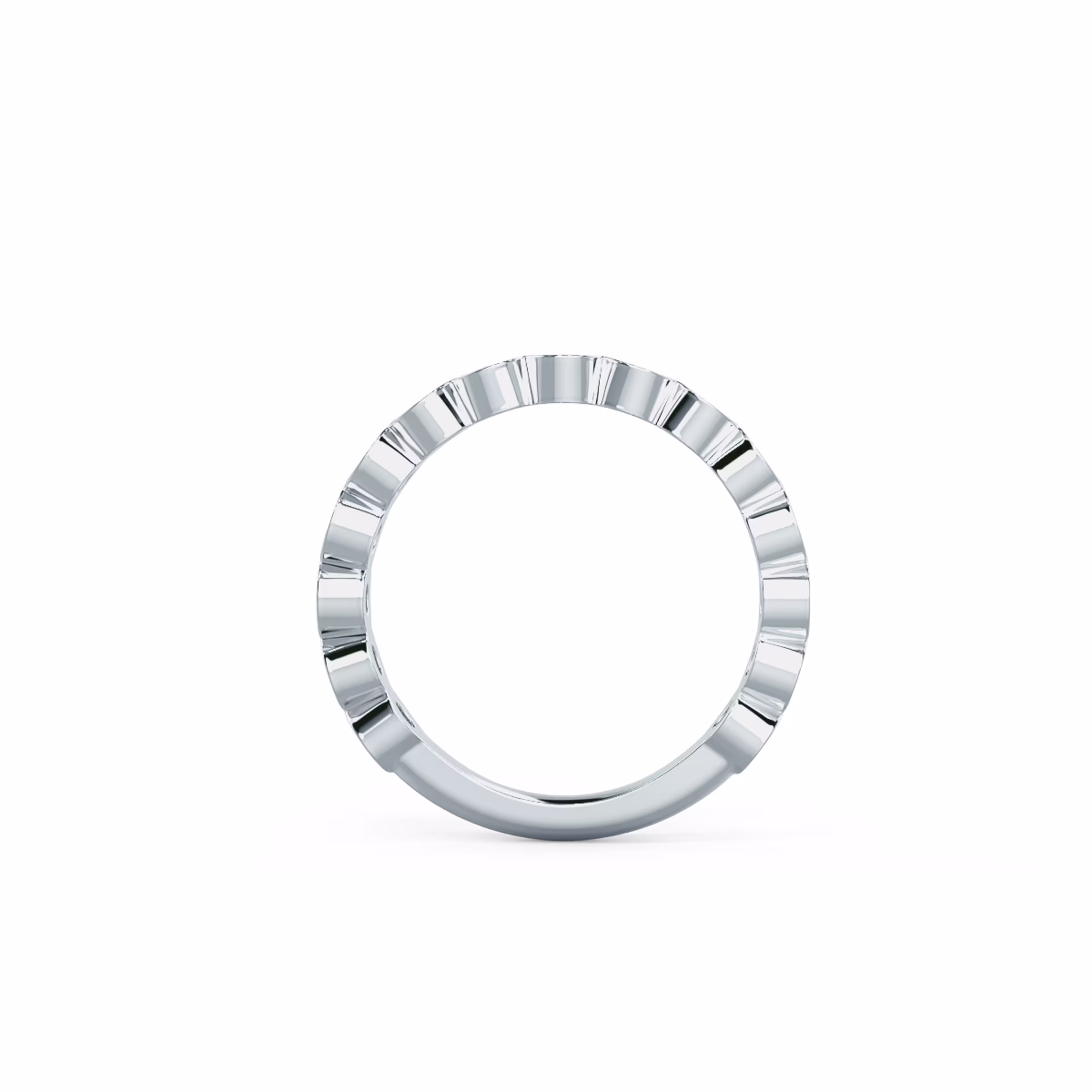 0.75 Carat Round Diamonds set in 18k White Gold Bezel Three Quarter Band (Profile View)