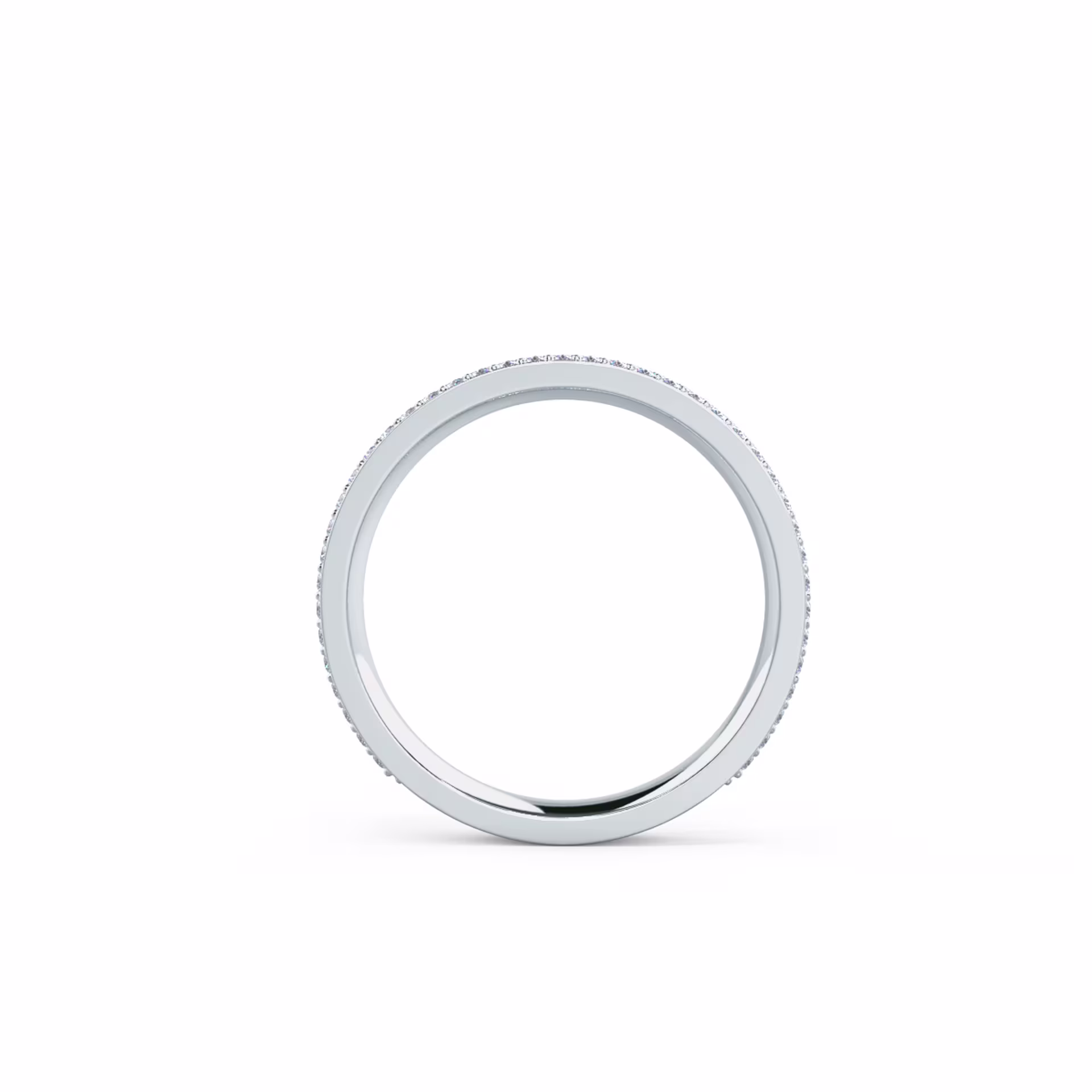 High Quality 0.6 ctw Round Lab Diamonds Three Row Pavé Three Quarter Band in 18k White Gold (Profile View)