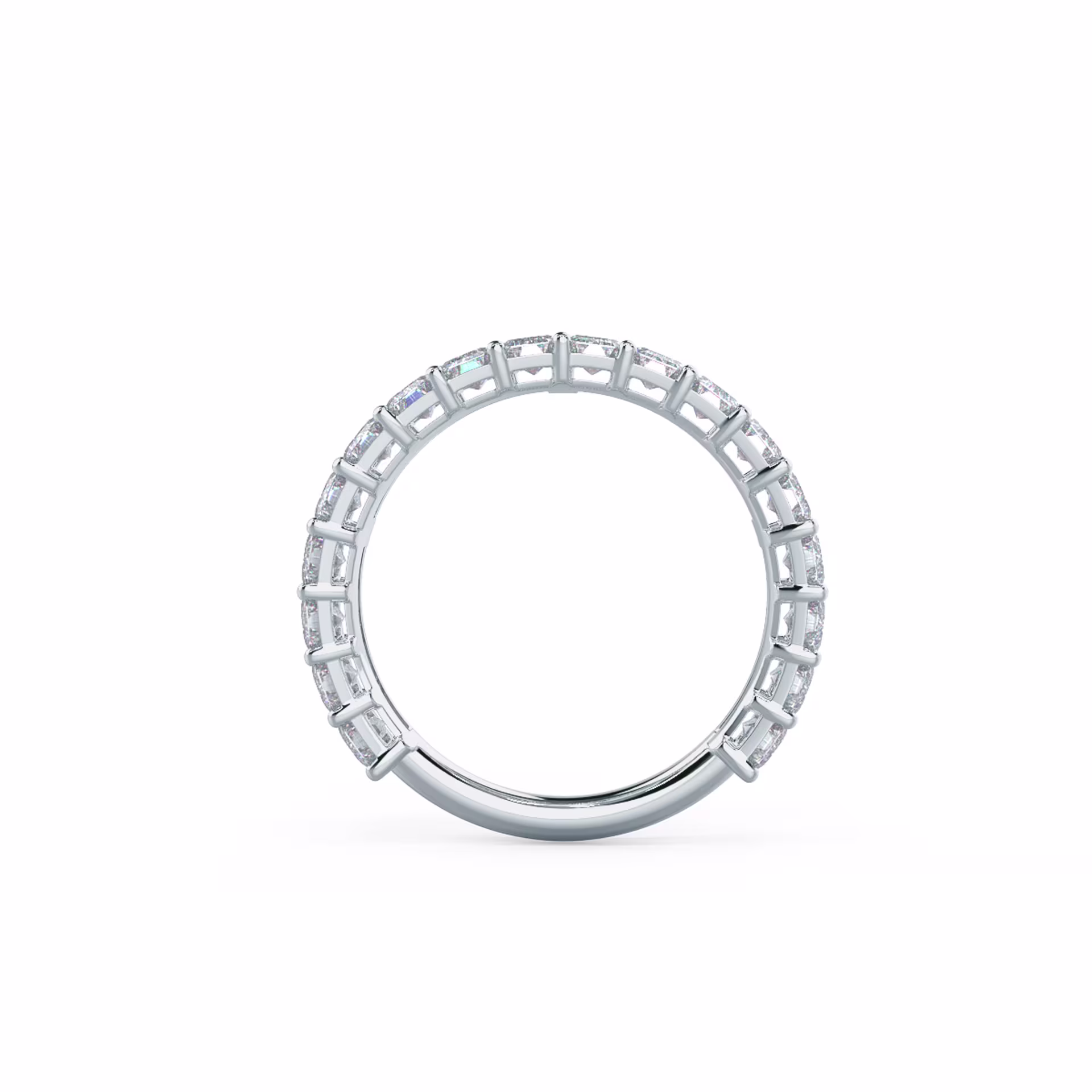 Exceptional Quality 3.6 ct Man Made Diamonds Emerald Three Quarter Band in White Gold (Profile View)