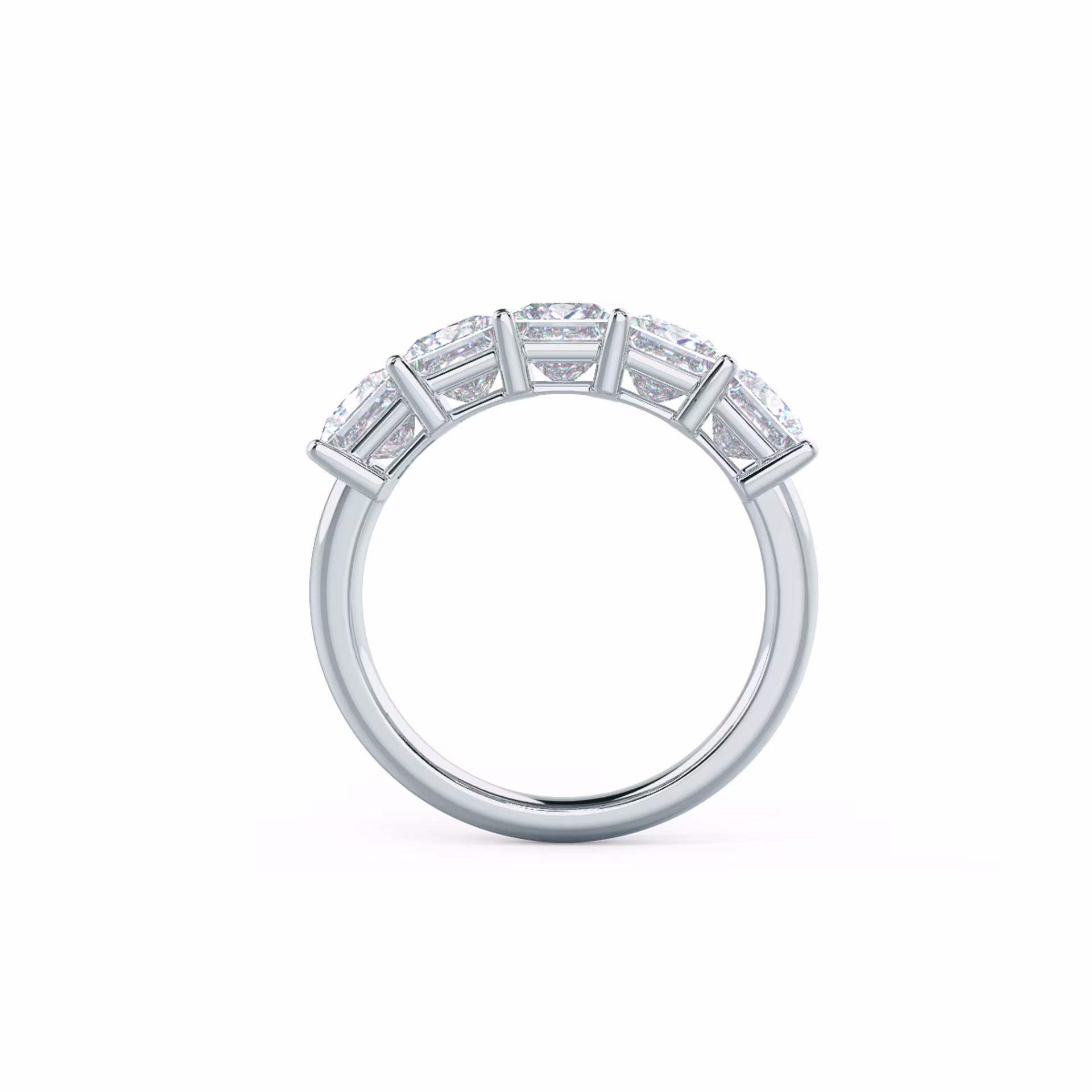 18k White Gold Princess Five Stone featuring 2.5 ctw Lab Created Diamonds (Profile View)
