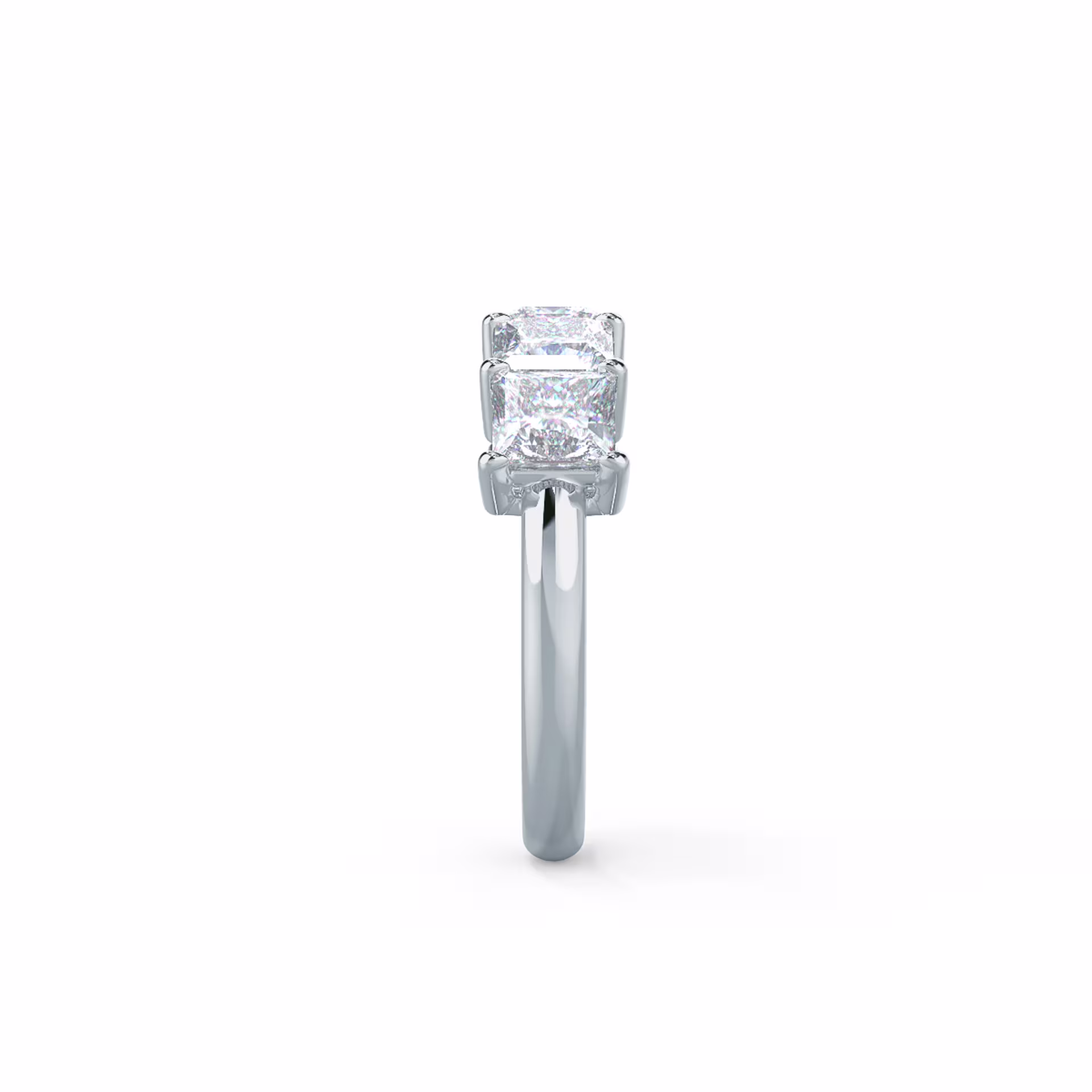 18k White Gold Princess Five Stone featuring 2.5 Carat Synthetic Diamonds (Side View)