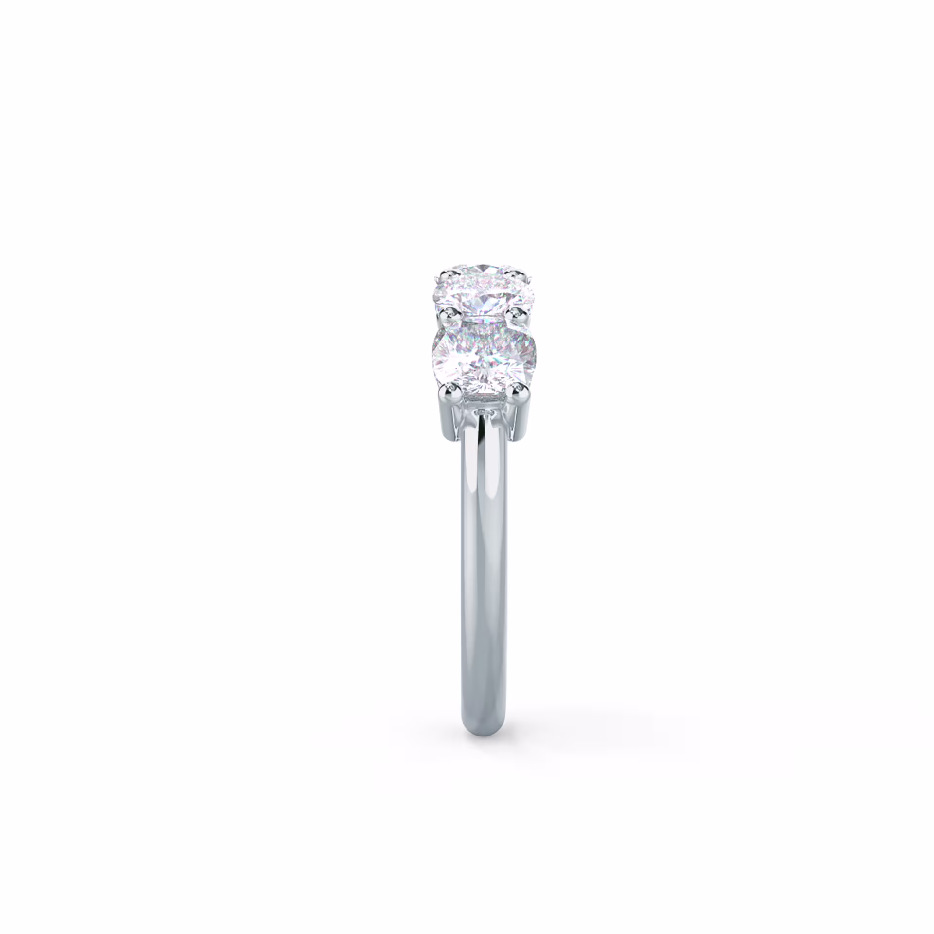 18k White Gold Cushion Five Stone featuring 2.5 ct Lab Diamonds (Side View)