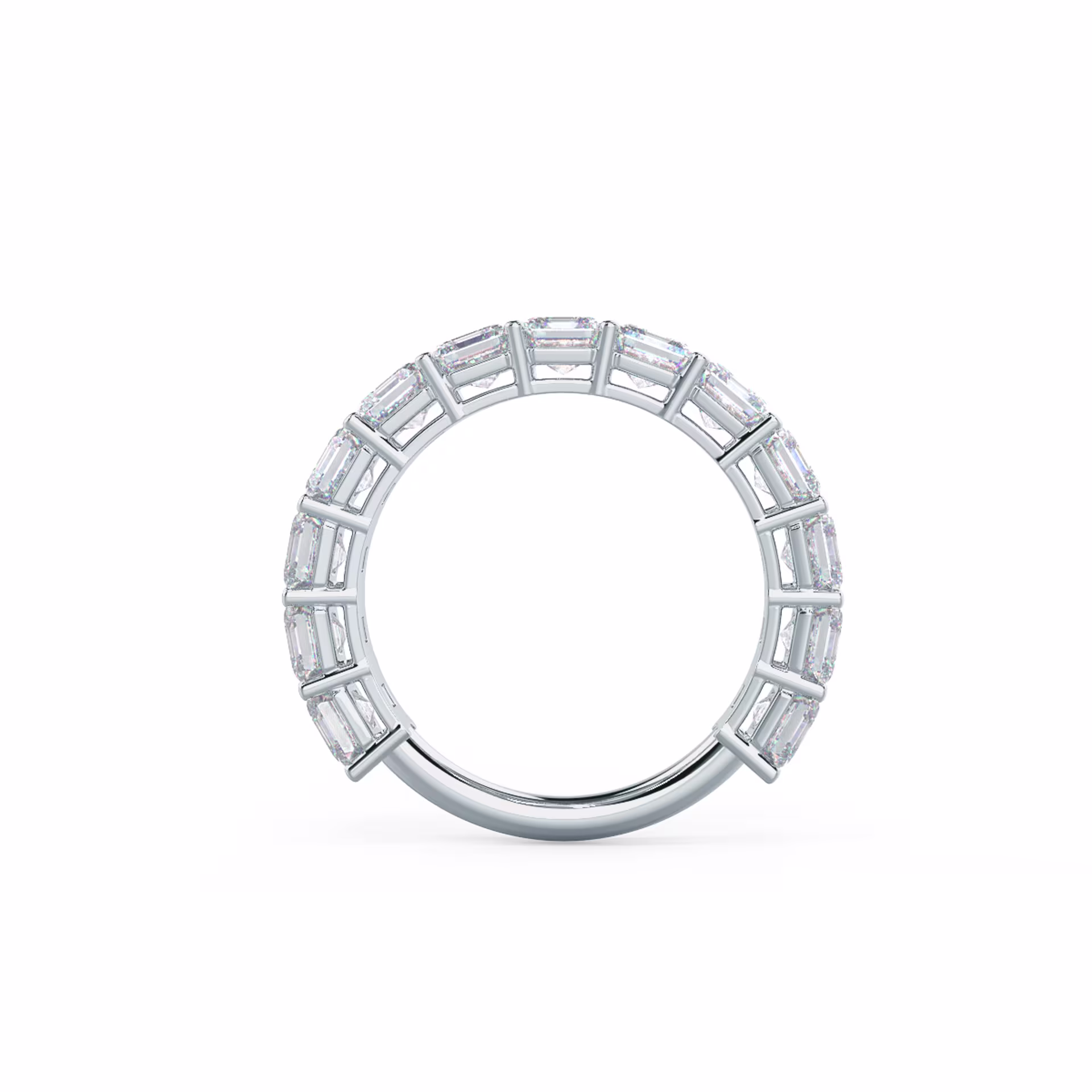 18 Karat White Gold Asscher Three Quarter Band featuring Exceptional Quality 4.0 Carat Lab Diamonds (Profile View)