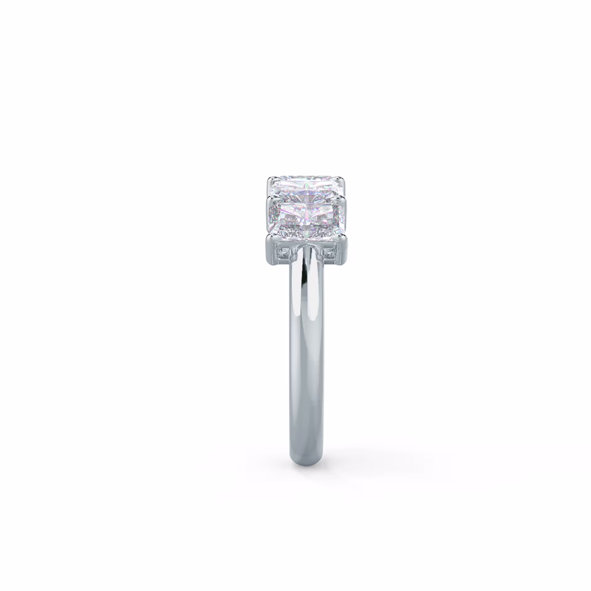 18k White Gold Radiant Five Stone featuring 2.0 ct Lab Diamonds (Side View)