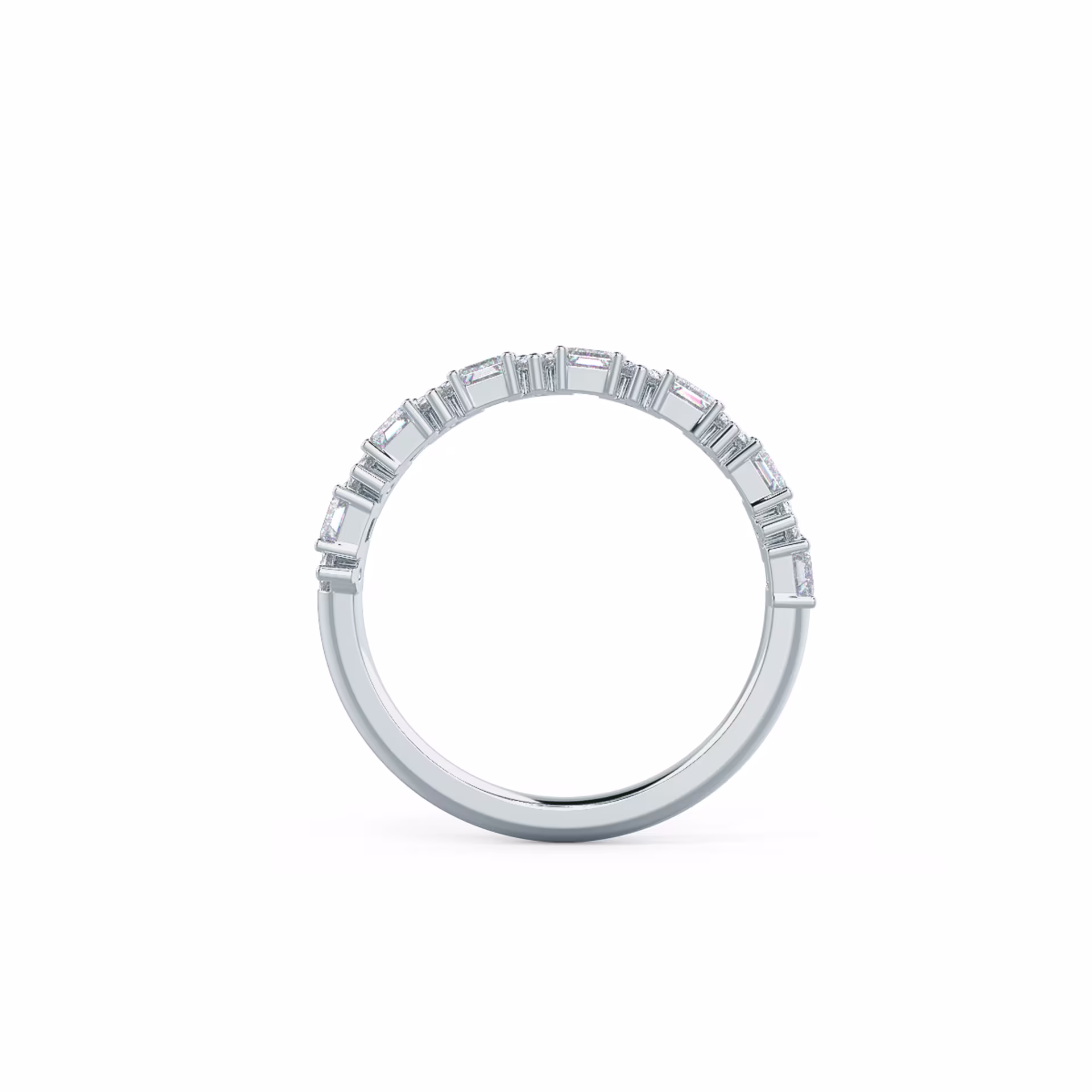 1.6 Carat Diamonds set in 18k White Gold Emerald and Round Half Band (Profile View)