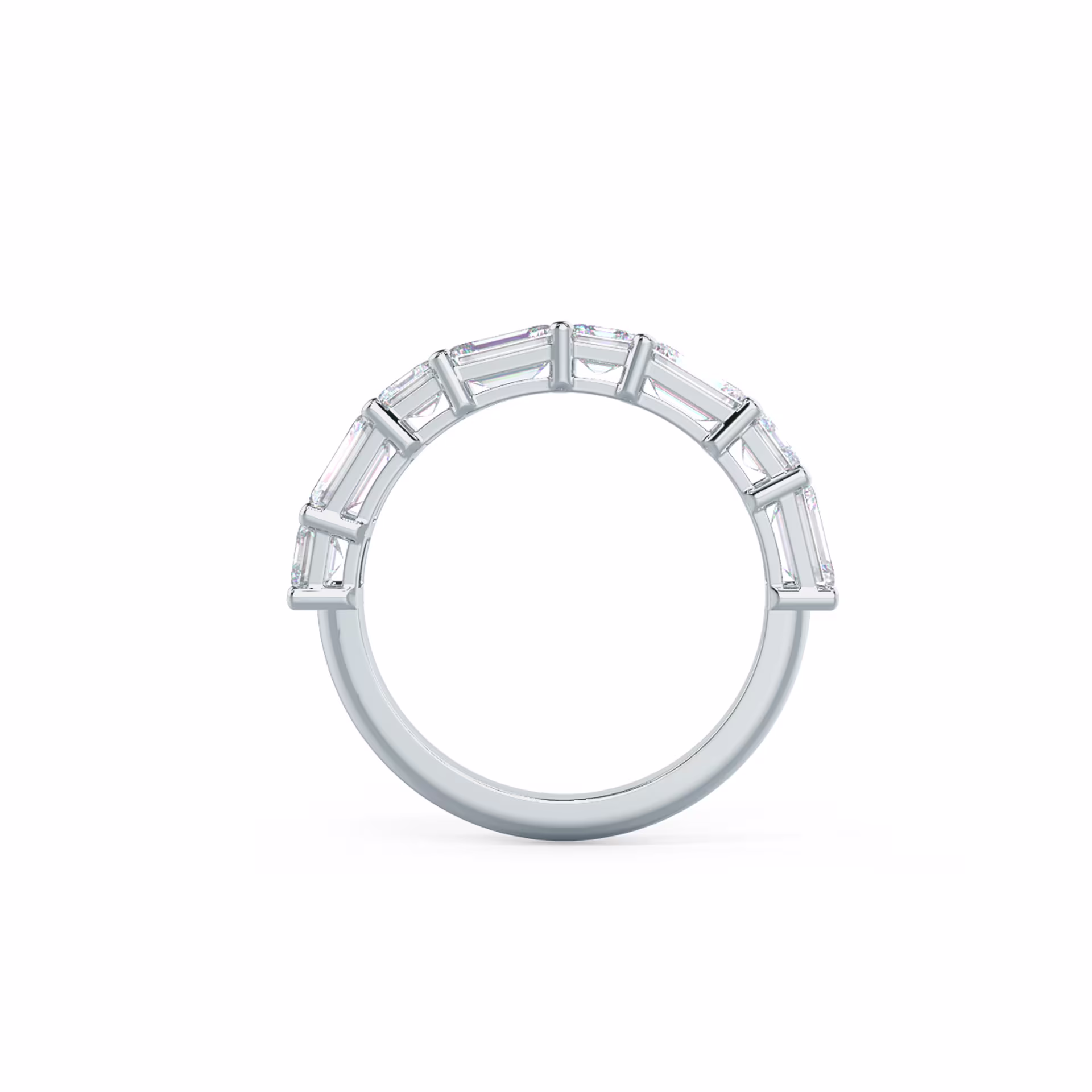 2.4 ct Lab Grown Diamonds set in 18k White Gold Emerald and Asscher East-West Half Band (Profile View)